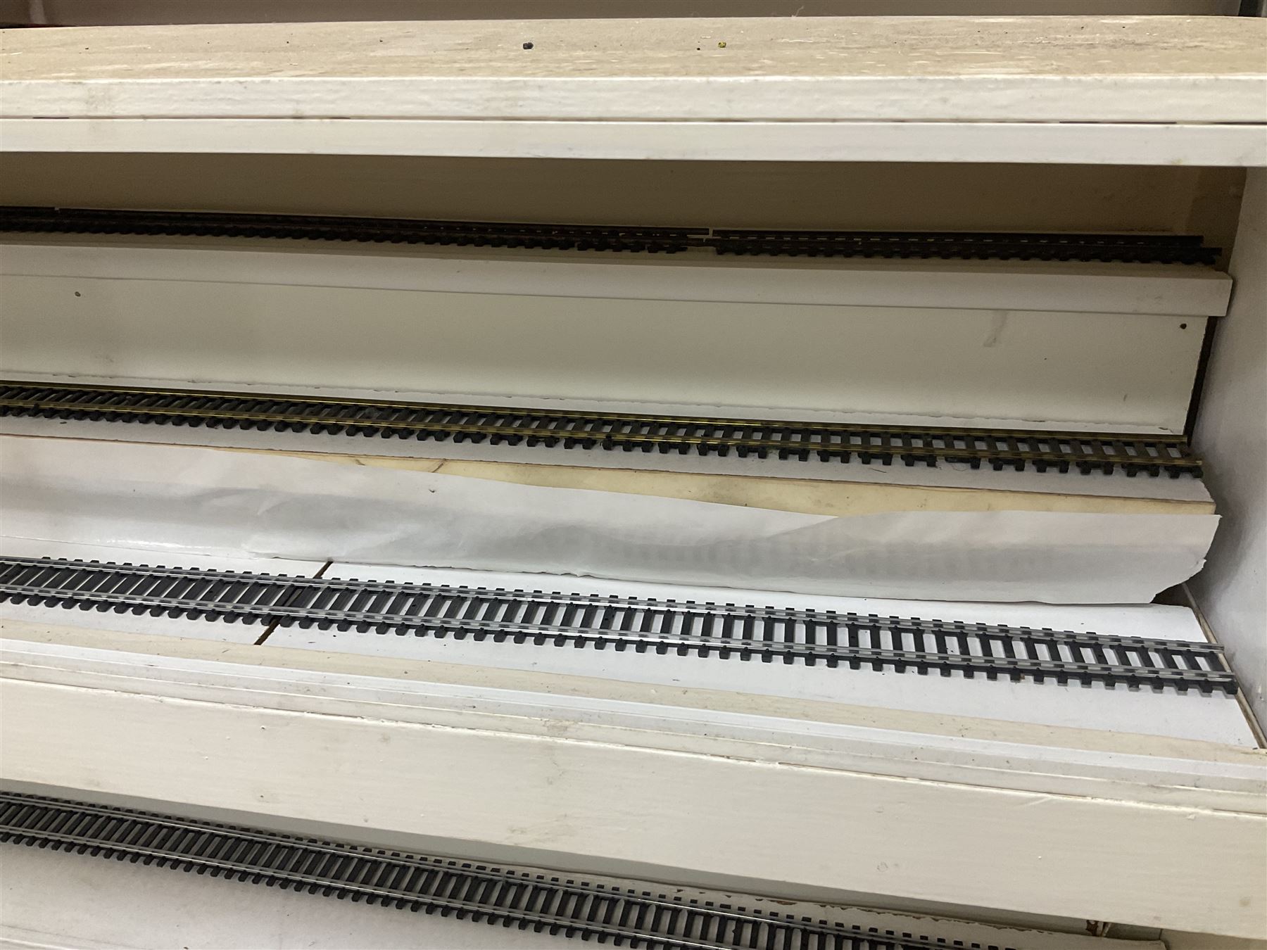 Six shelved cabinets for displaying ‘00’ gauge locomotives comprising plain plywood and white painte - Image 11 of 14