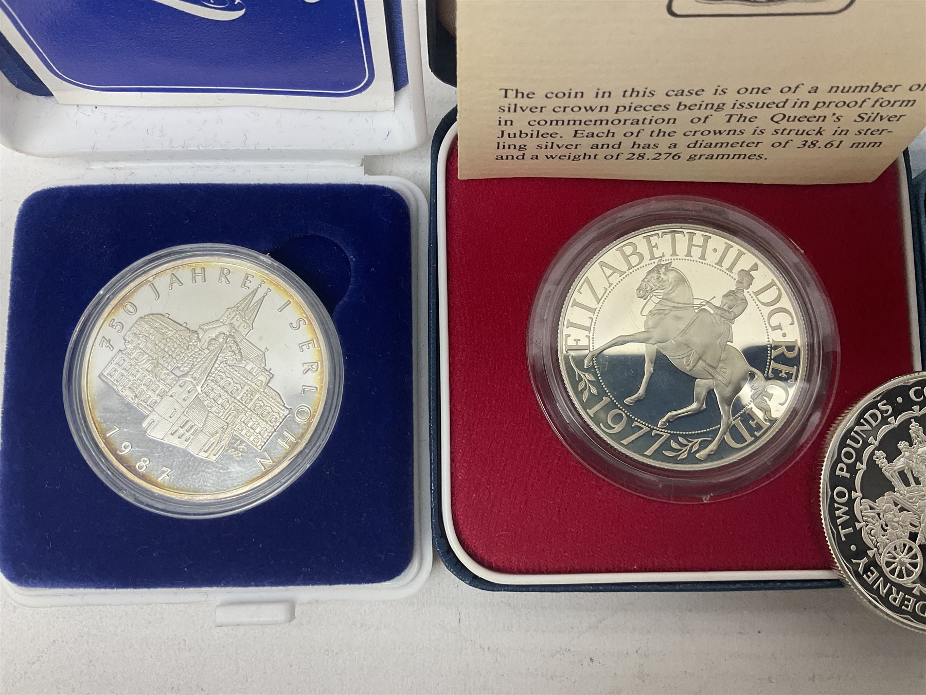 Five silver coins including Queen Elizabeth II 1977 proof crown - Image 2 of 5