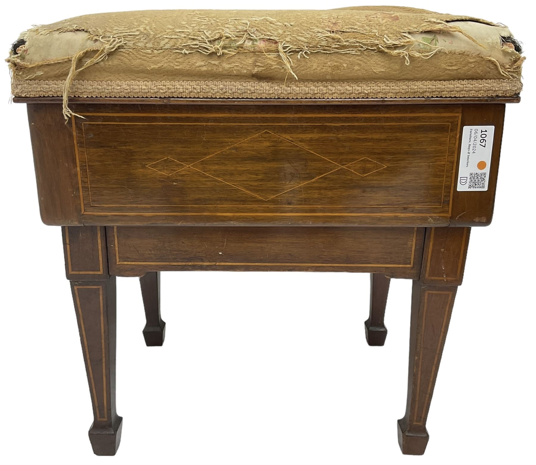 Edwardian inlaid mahogany piano stool - Image 3 of 6