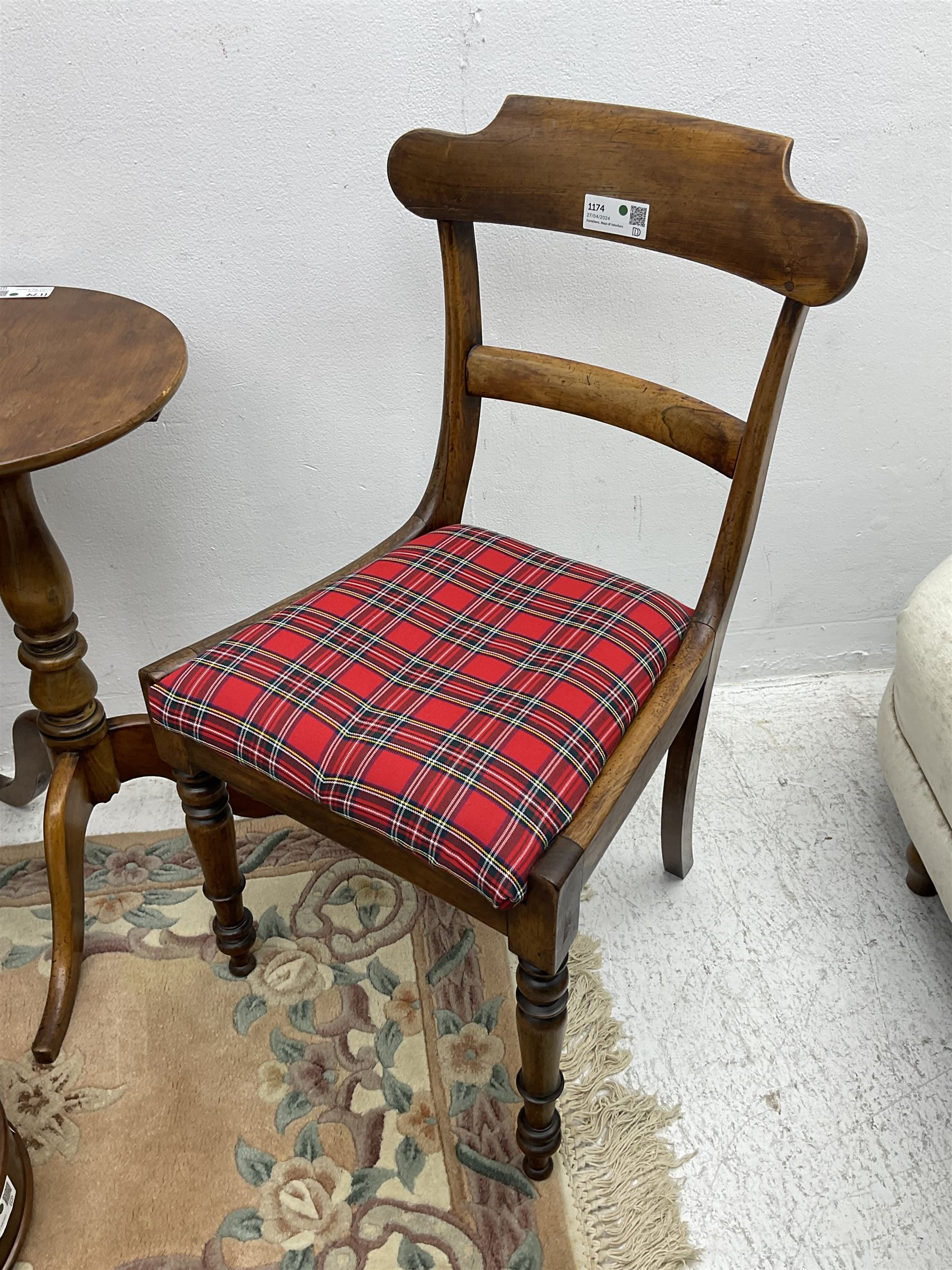 Pair of 19th century rosewood chairs with tartan upholstered drop-in seats (W46cm H88cm); 19th centu - Image 7 of 8