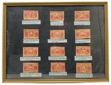 Framed display of twelve The Empire Match matchbox labels