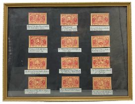 Framed display of twelve The Empire Match matchbox labels