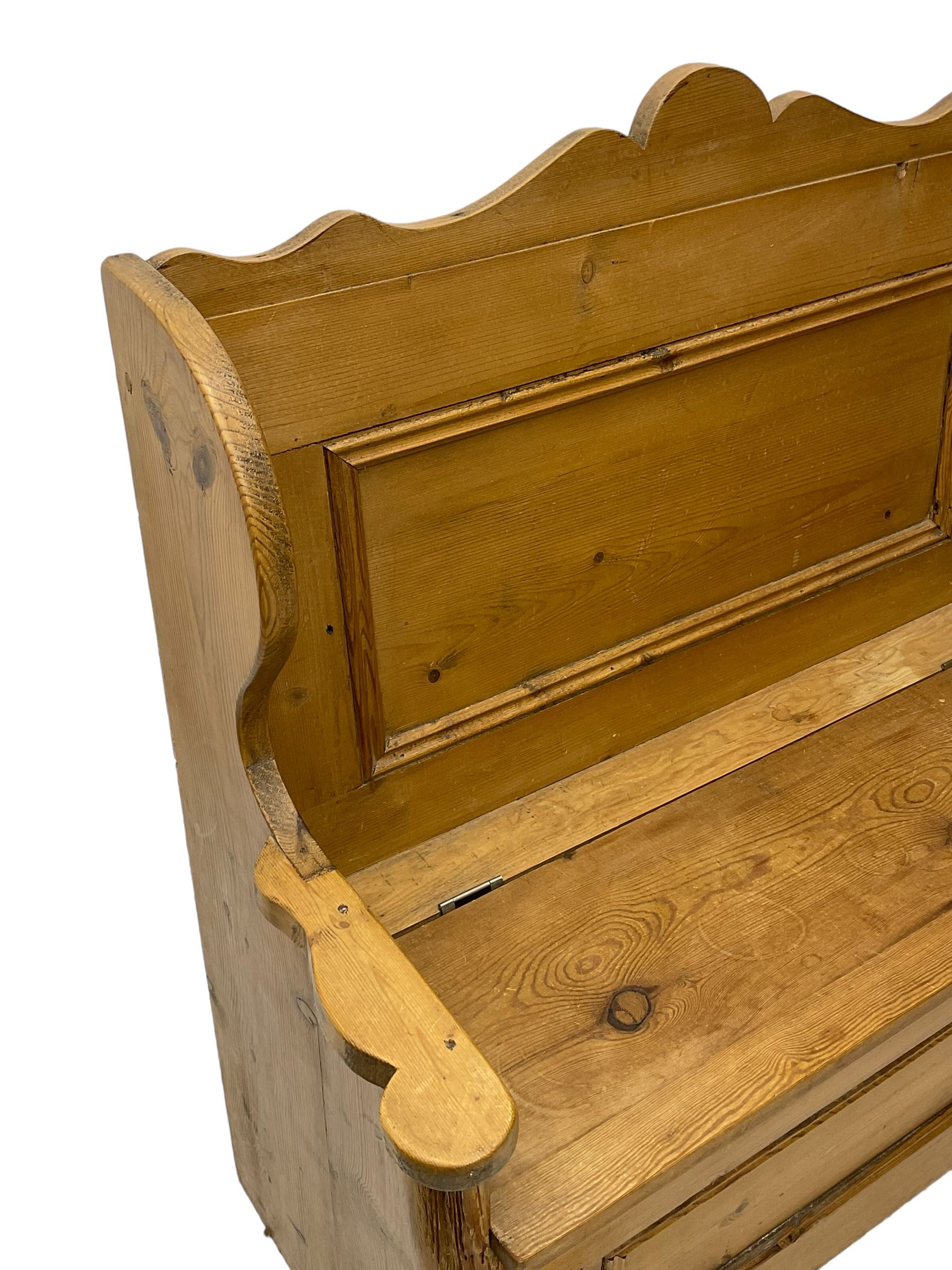 Waxed pine box-seat settle or hall bench - Image 4 of 5