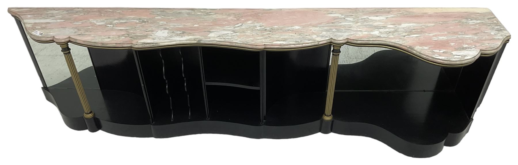 Italian ebonised and gilt serpentine corner console bookcase cabinet - Image 4 of 8
