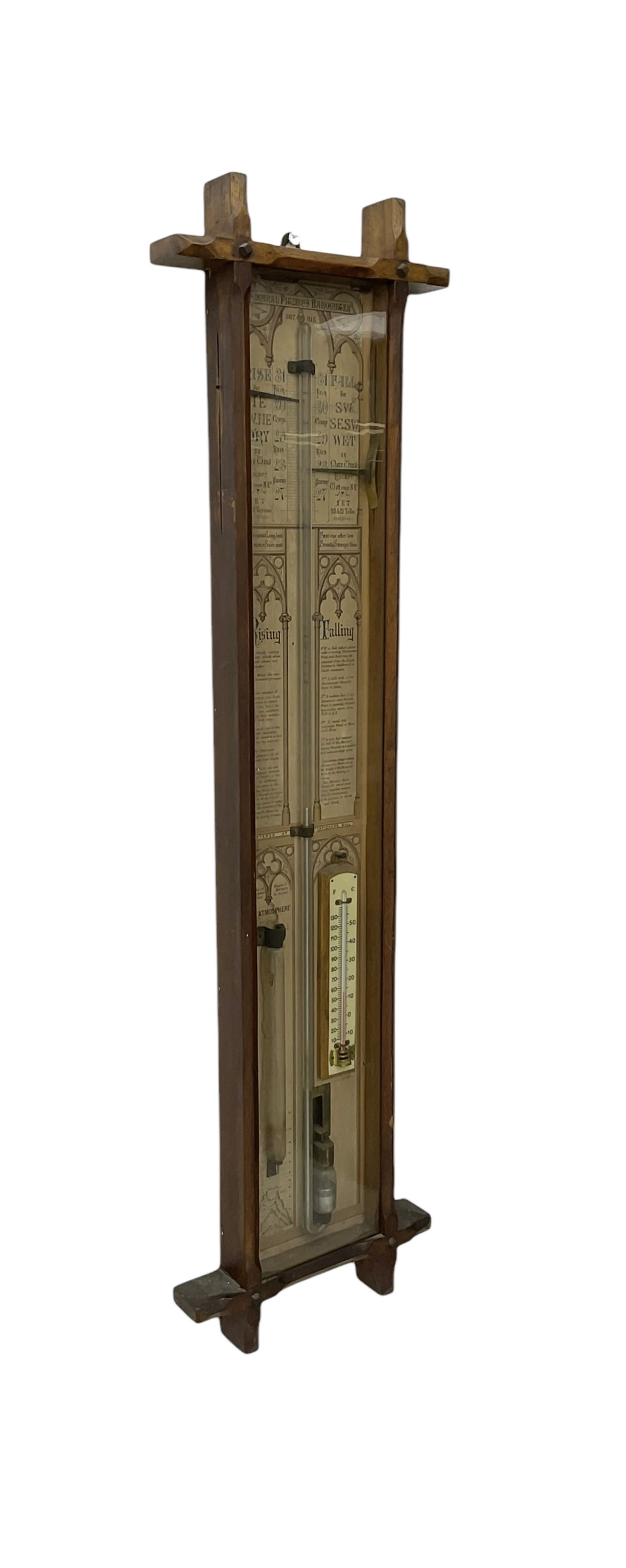 Oak cased Admiral Fitzroy barometer c1890 - with original full height paper scales annotated with Fi - Image 5 of 6