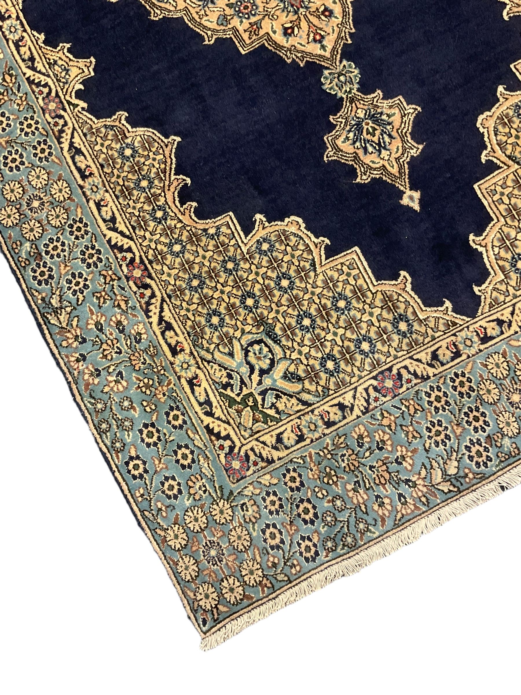 Central Persian Qum indigo ground rug with silk inlay - Image 2 of 5