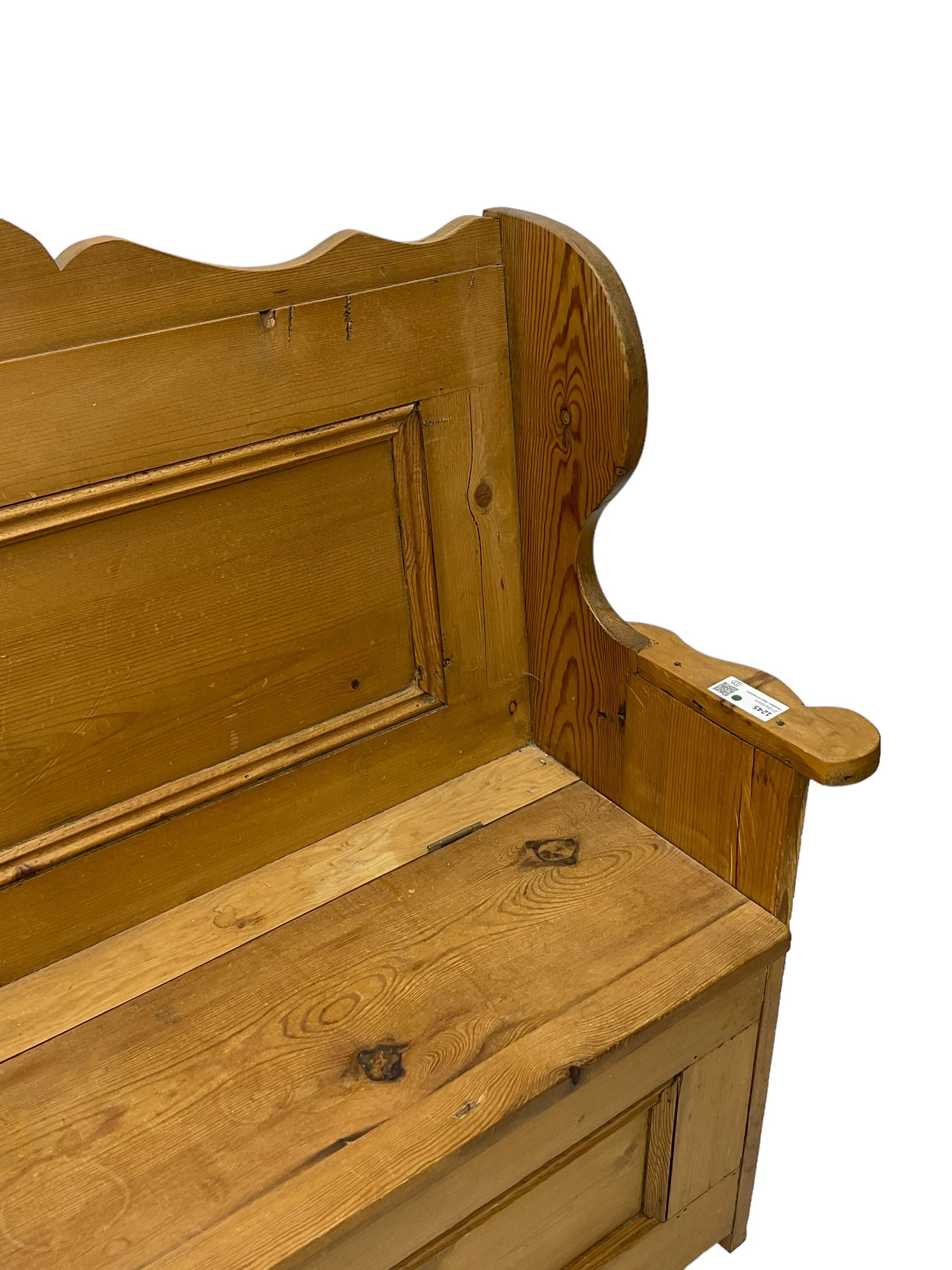 Waxed pine box-seat settle or hall bench - Image 5 of 5