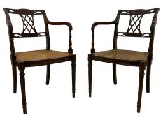 Pair Hepplewhite design open elbow chairs