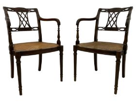 Pair Hepplewhite design open elbow chairs