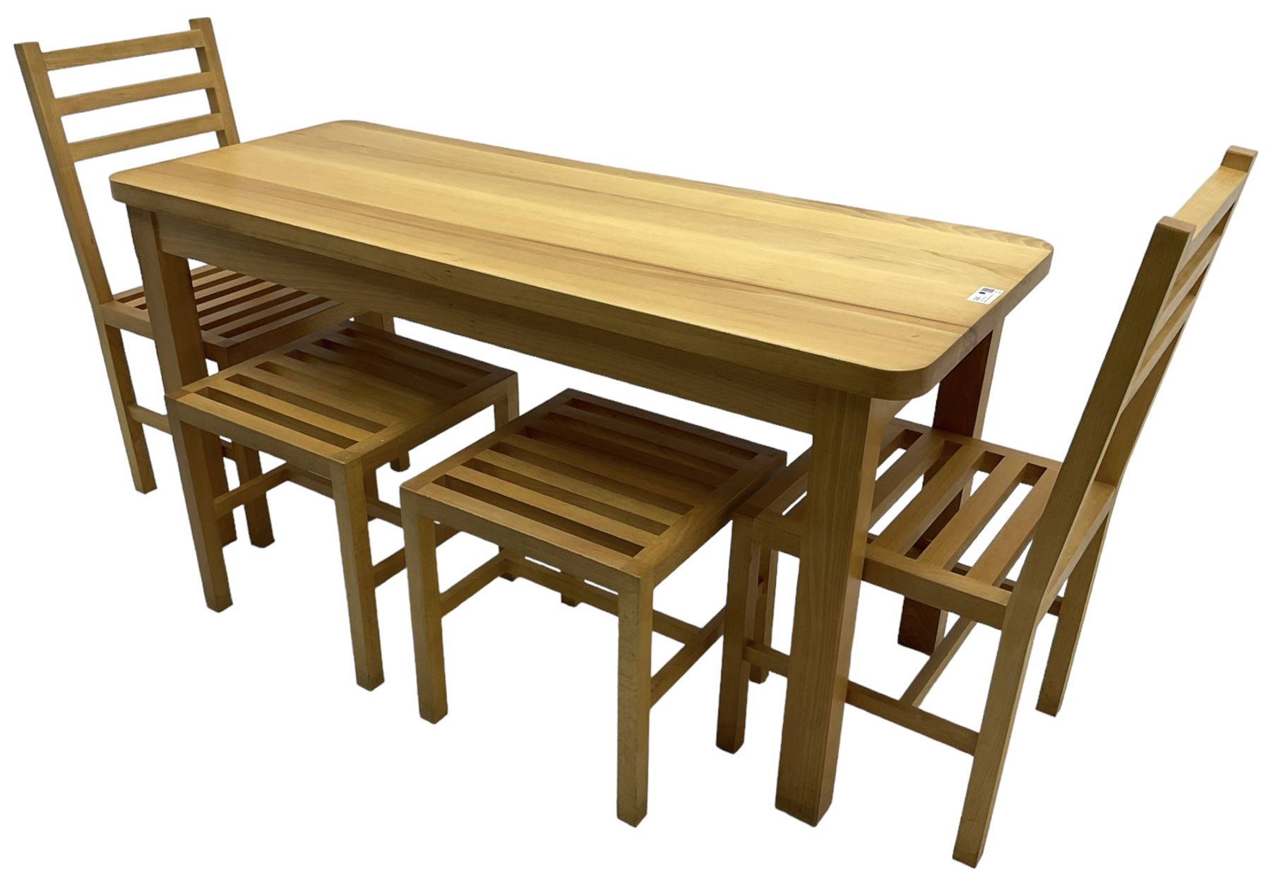 Light beech rectangular dining table; together with two chairs and two stools - Image 2 of 6