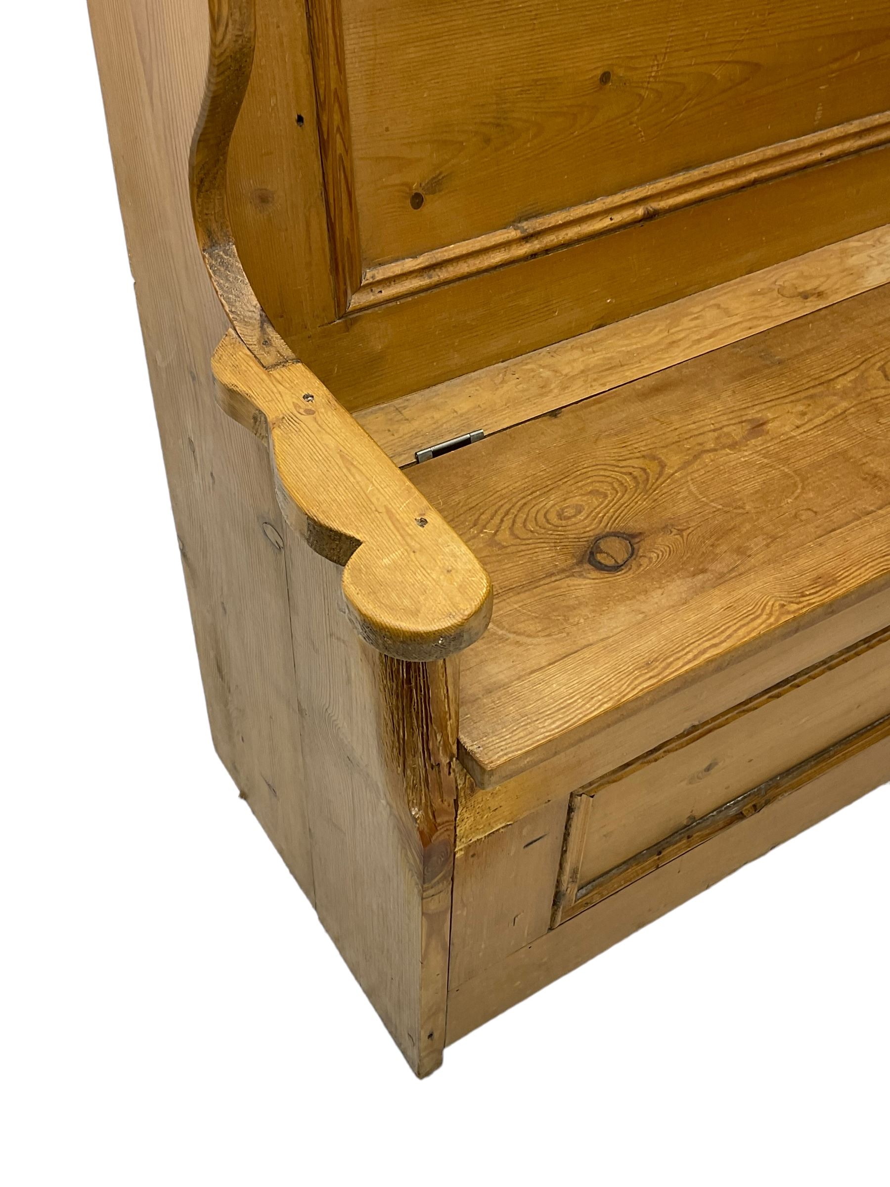 Waxed pine box-seat settle or hall bench - Image 3 of 5
