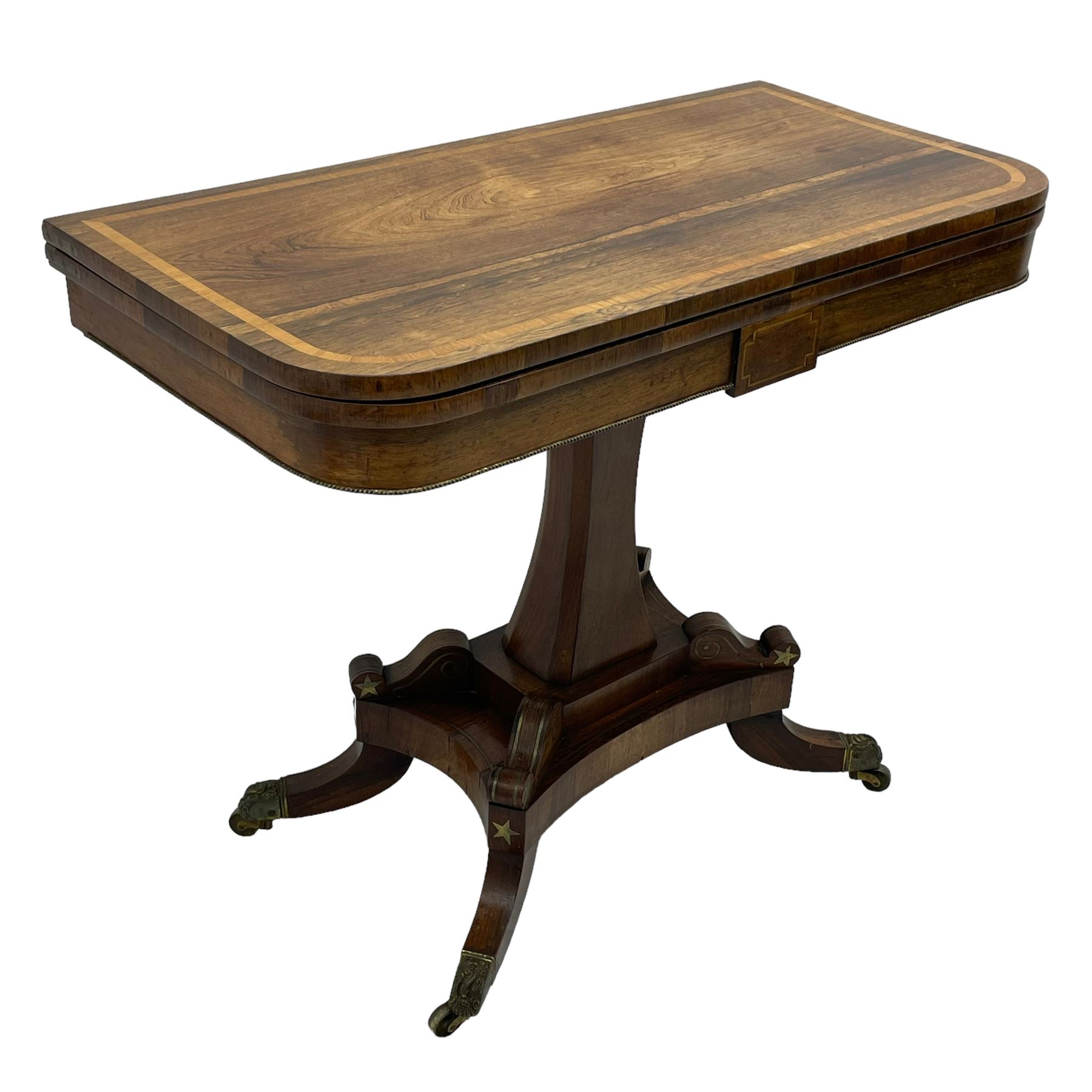 Regency rosewood and brass inlaid card table - Image 10 of 15