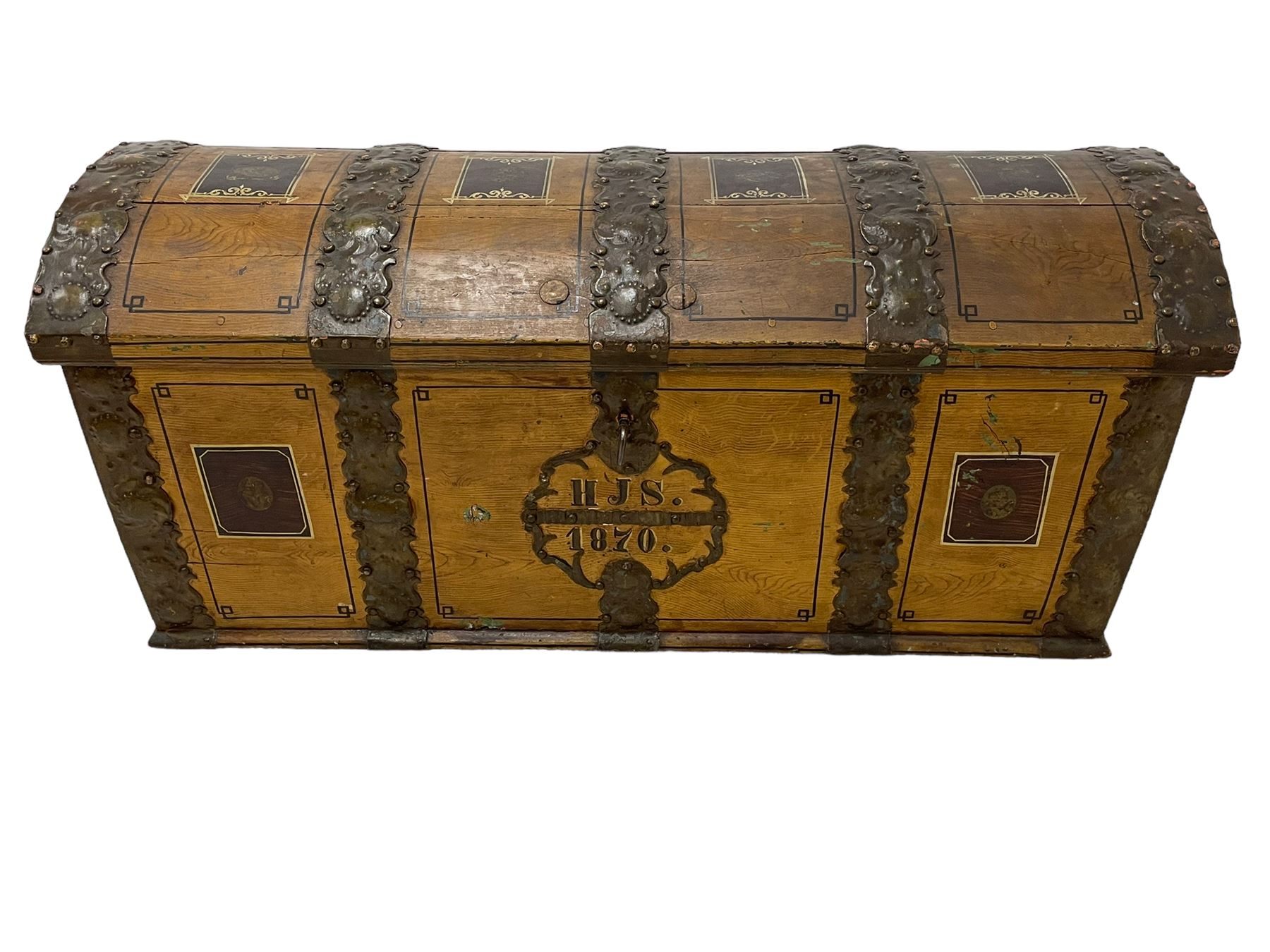19th century Northern European painted oak sea chest - Image 13 of 29