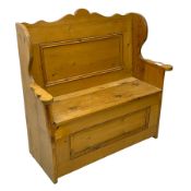 Waxed pine box-seat settle or hall bench