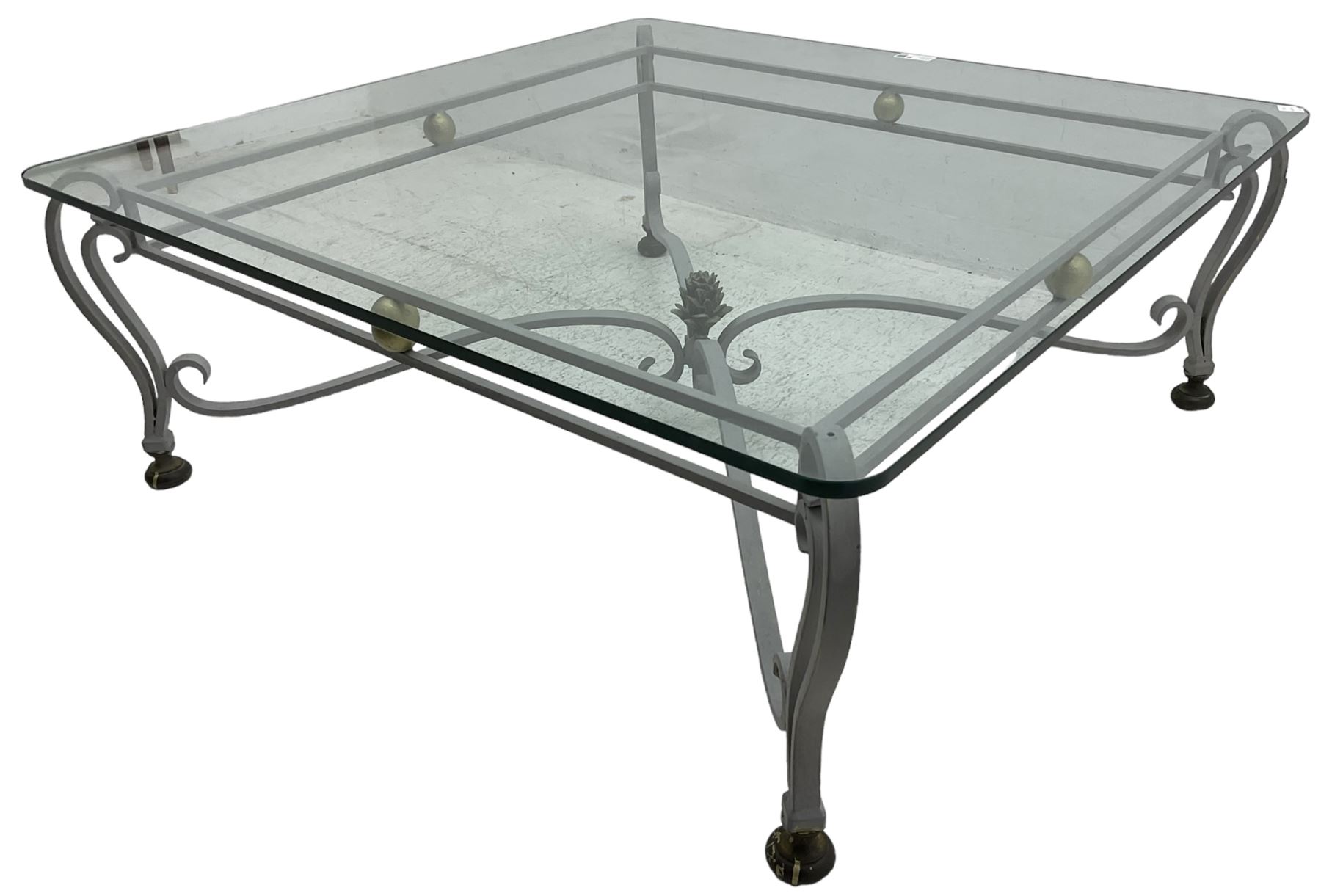 Wrought metal and glass top coffee table - Image 2 of 6