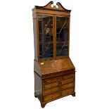 19th century walnut and satinwood inlaid bookcase on bureau