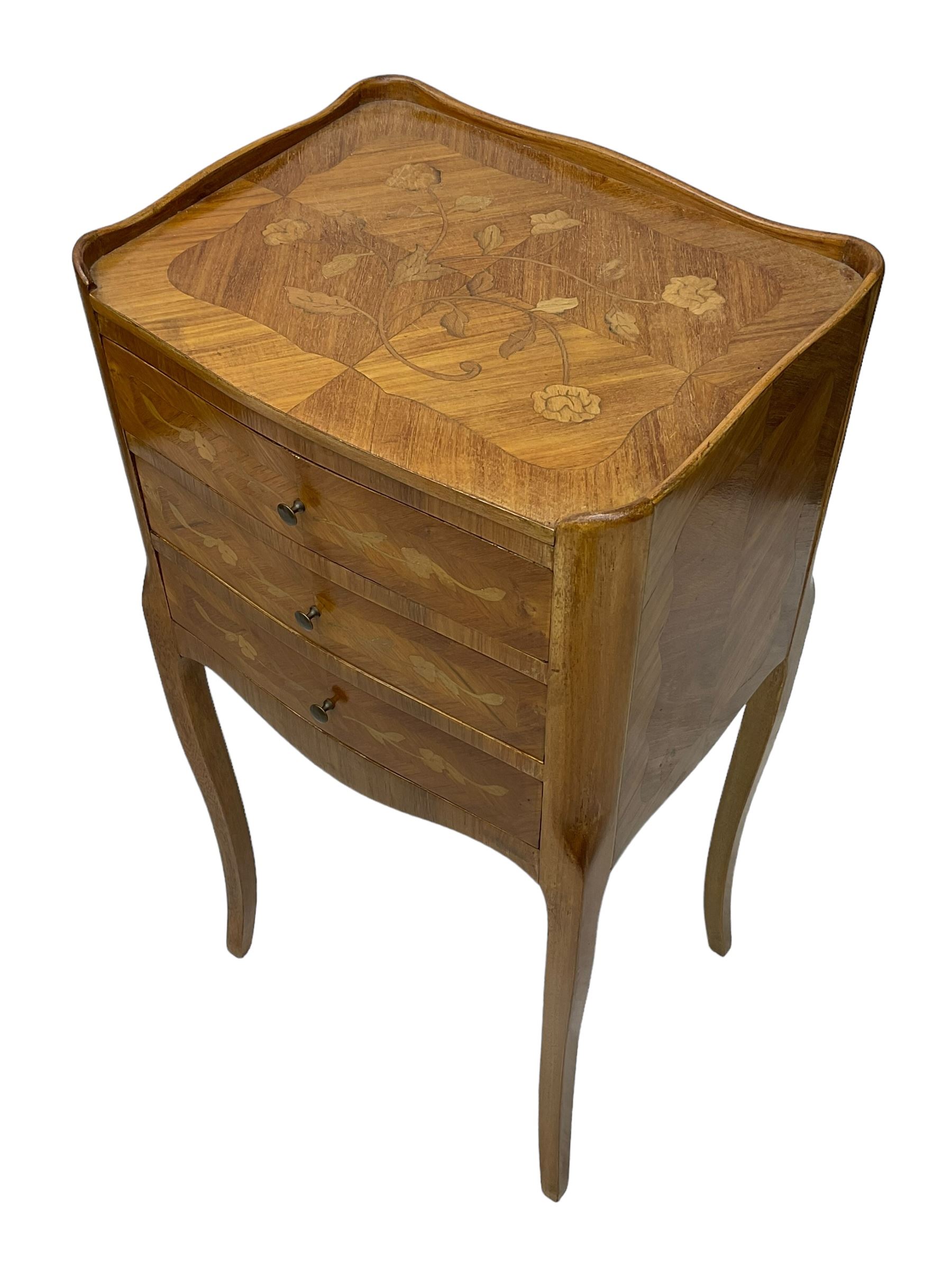 Pair of French inlaid walnut bedside cabinets - Image 2 of 5