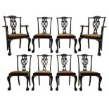 Set of eight (6+2) early 20th century Chippendale design mahogany dining chairs