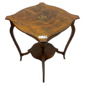 20th century inlaid walnut two-tier occasional table