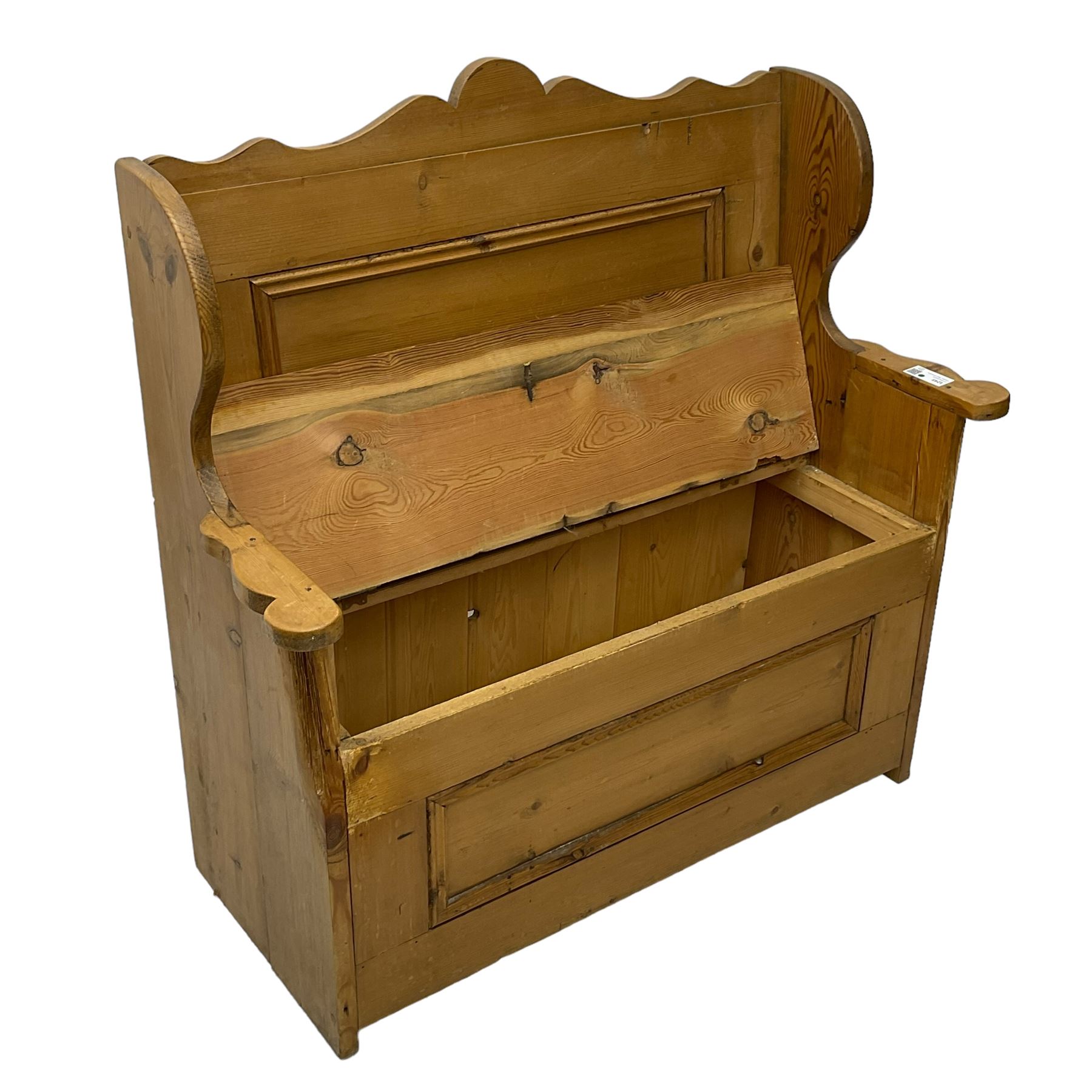 Waxed pine box-seat settle or hall bench - Image 2 of 5