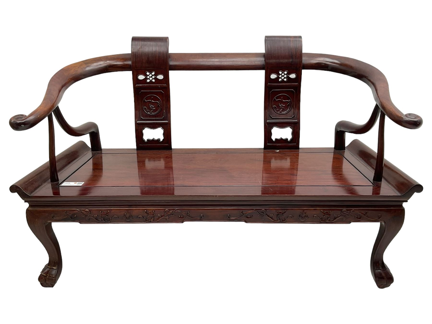 20th century Chinese hardwood two-seat bench - Image 6 of 6