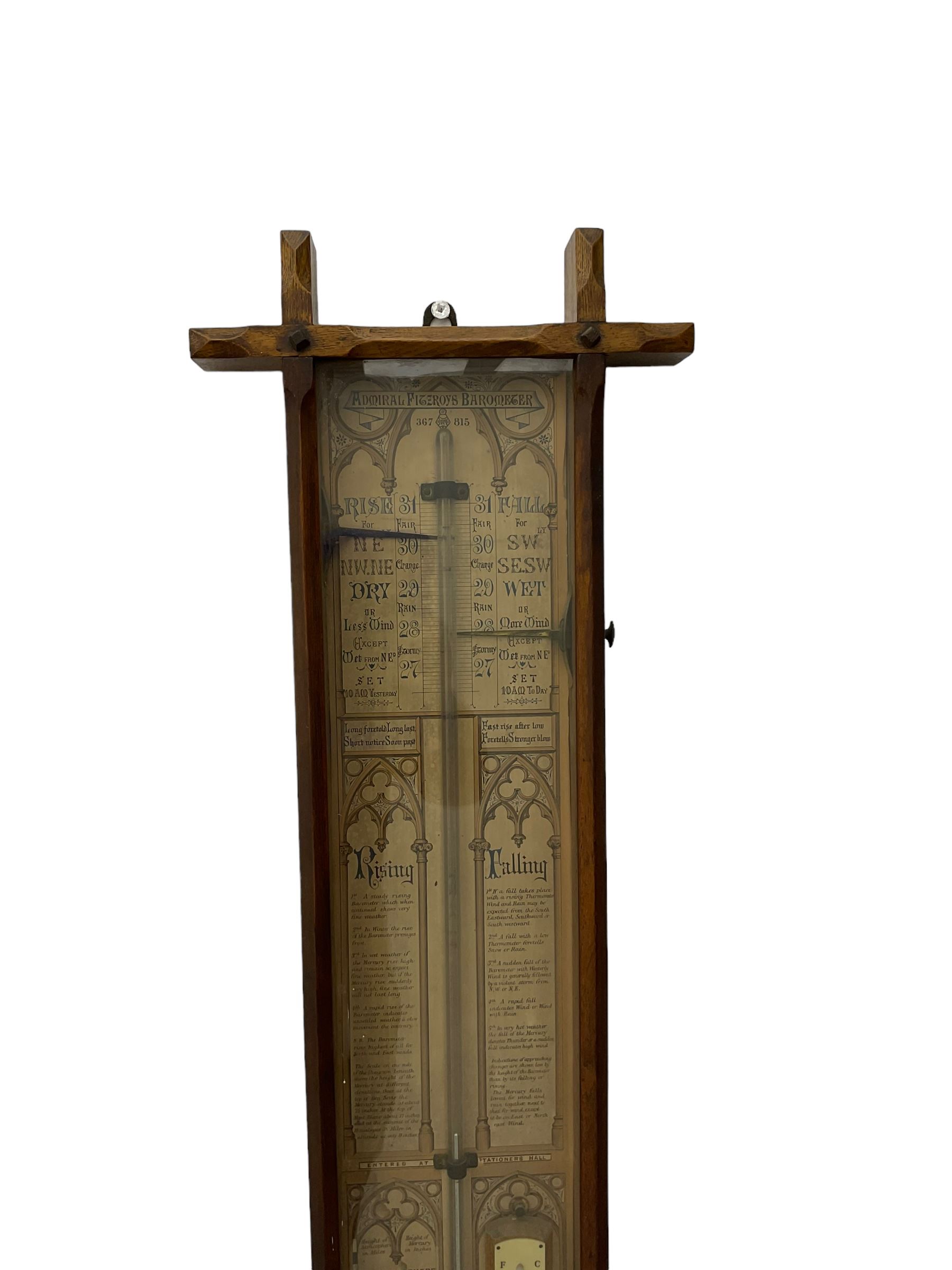 Oak cased Admiral Fitzroy barometer c1890 - with original full height paper scales annotated with Fi - Image 4 of 6