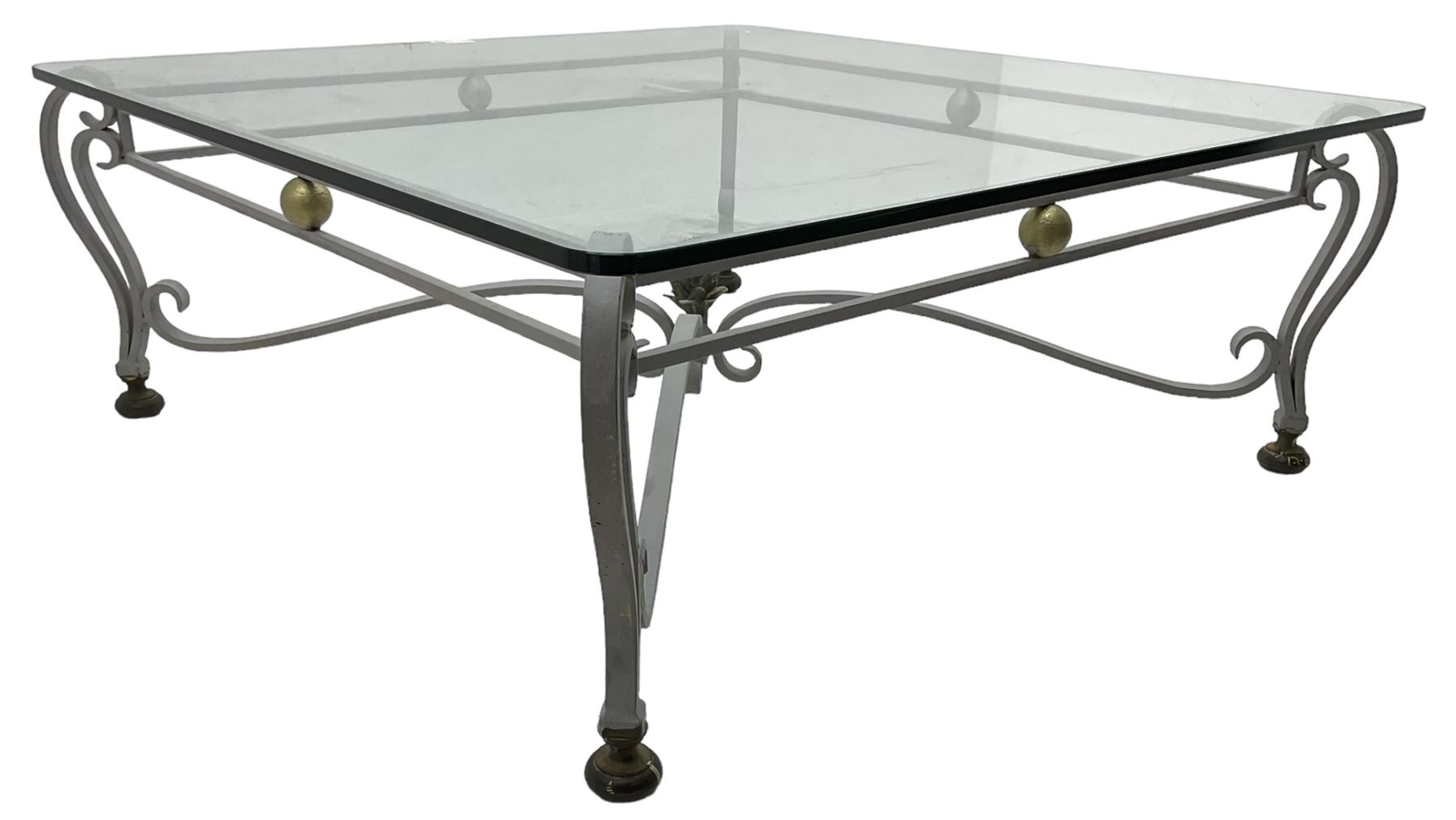 Wrought metal and glass top coffee table - Image 3 of 6
