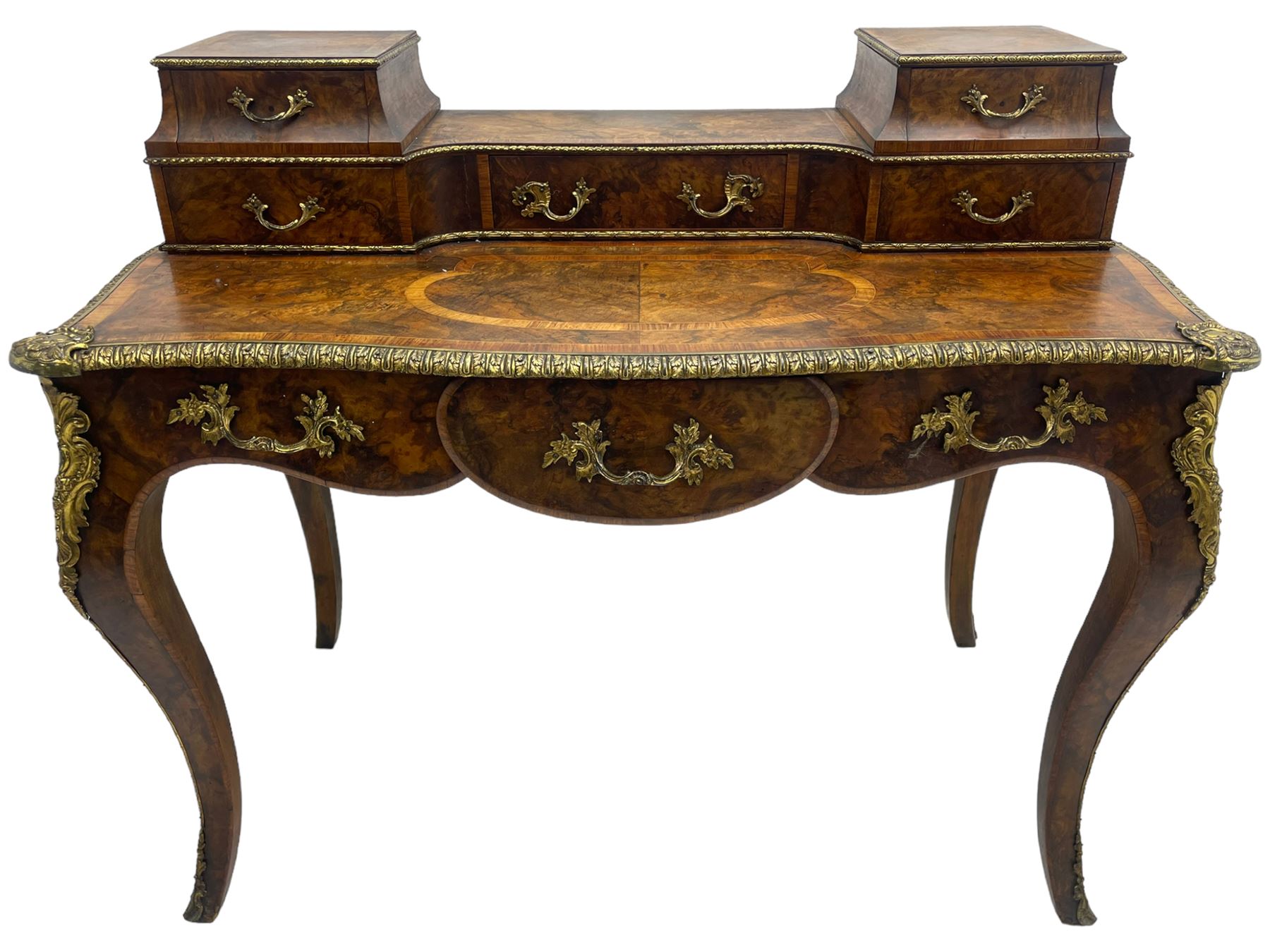 Late 19th to early 20th century French figured walnut writing desk - Image 5 of 13
