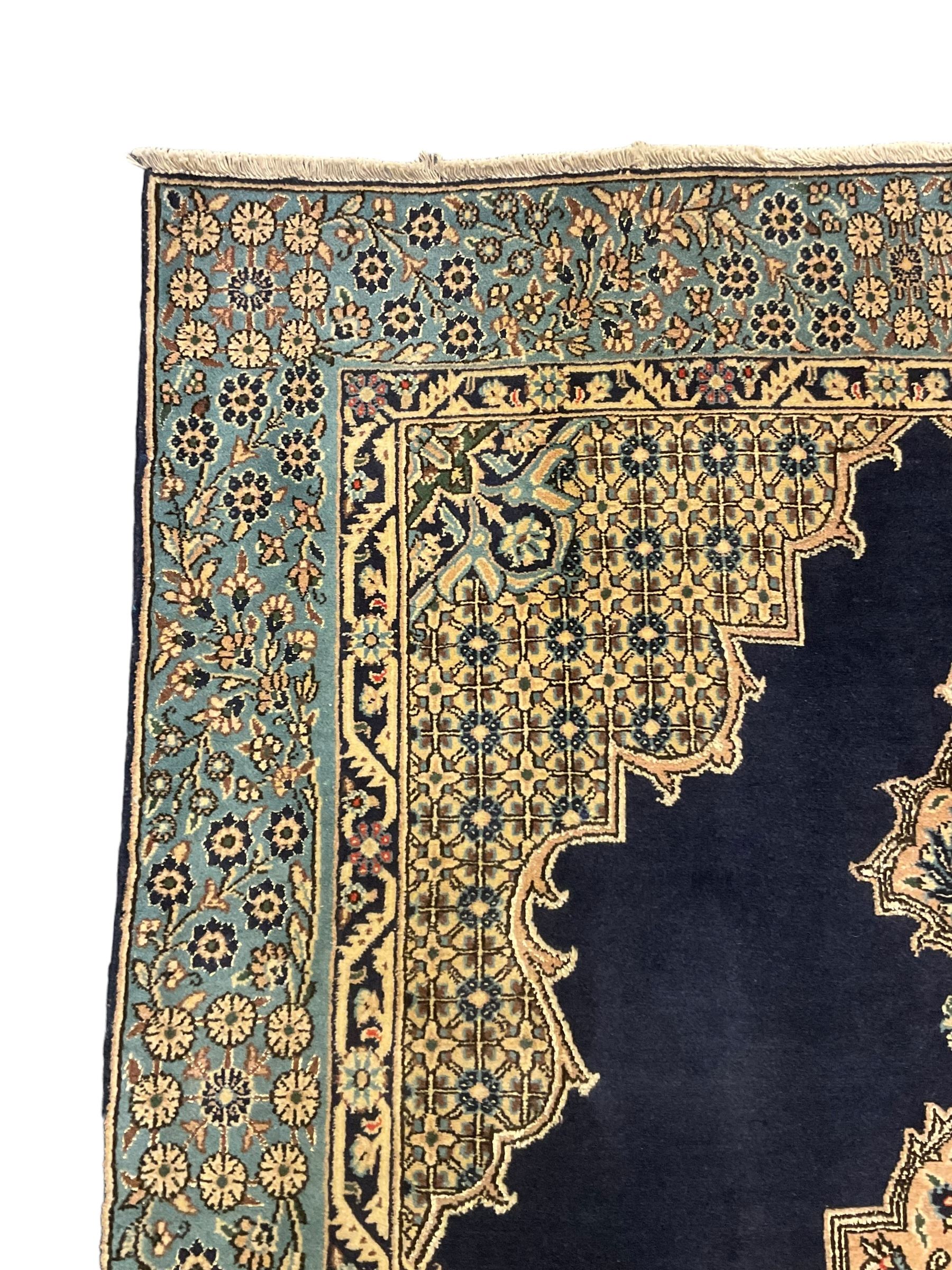 Central Persian Qum indigo ground rug with silk inlay - Image 3 of 5