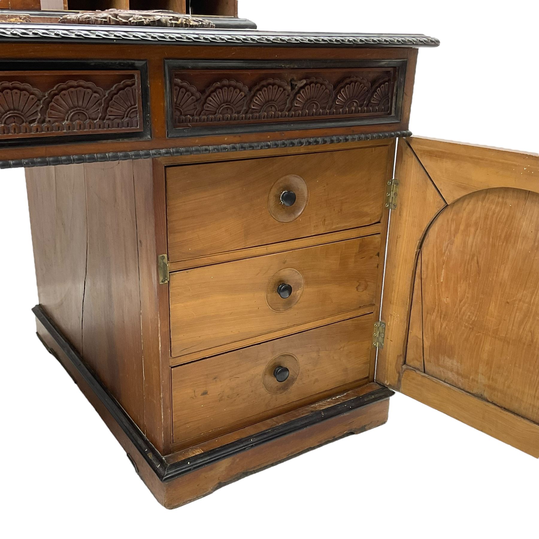 19th century Anglo-Indian teak/camphor twin pedestal desk - Image 13 of 18
