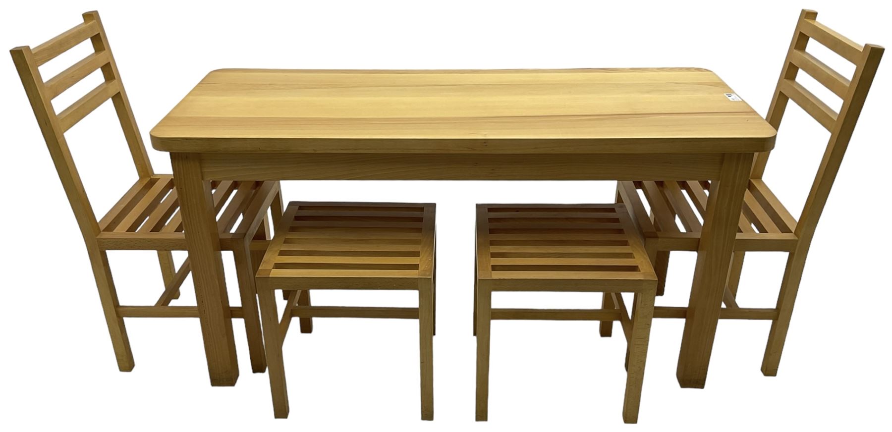 Light beech rectangular dining table; together with two chairs and two stools - Image 6 of 6