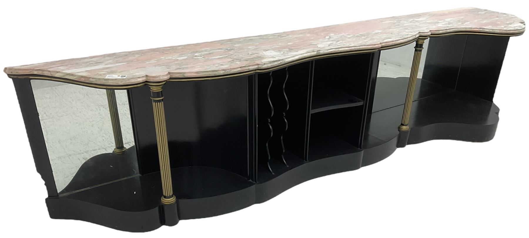 Italian ebonised and gilt serpentine corner console bookcase cabinet - Image 5 of 8