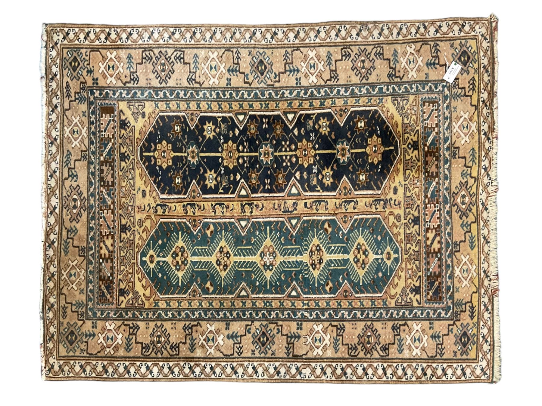 Small Persian red and blue ground rug (115cm x 88cm); and a Persian beige ground rug with two elonga - Image 3 of 12