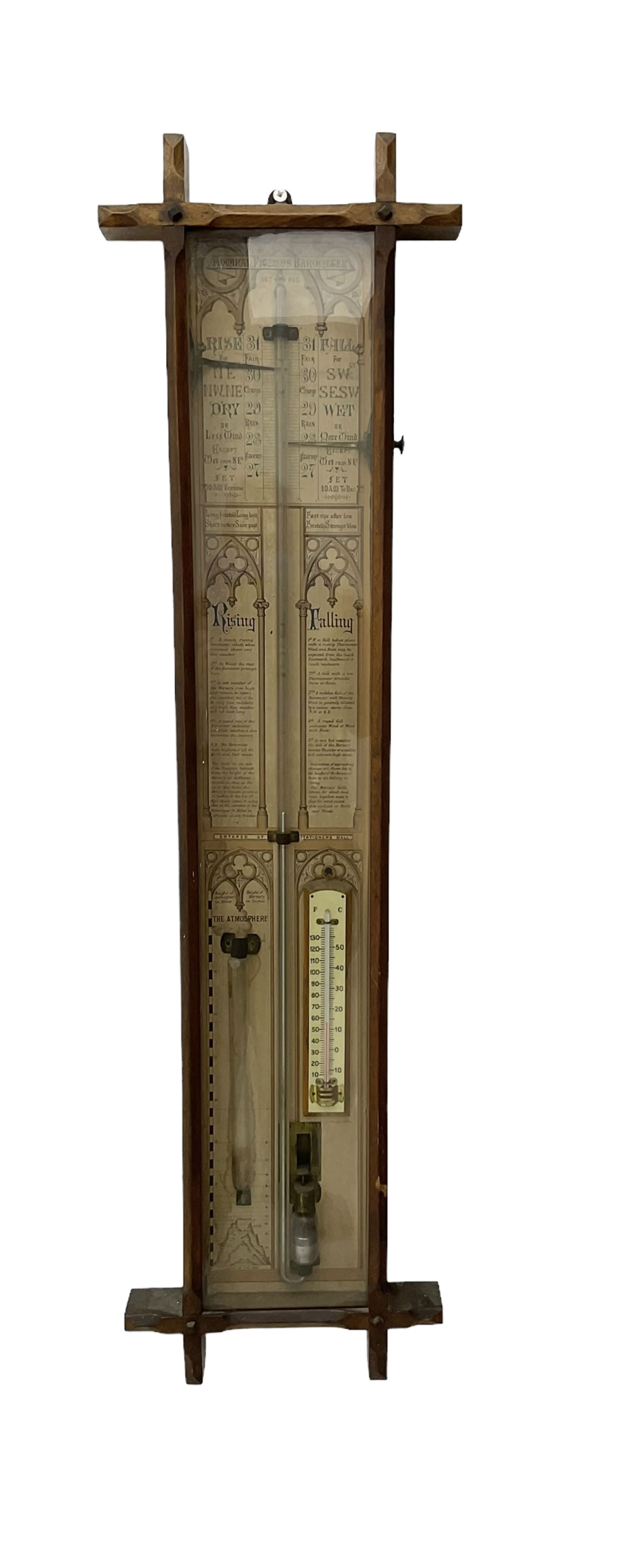 Oak cased Admiral Fitzroy barometer c1890 - with original full height paper scales annotated with Fi - Image 3 of 6
