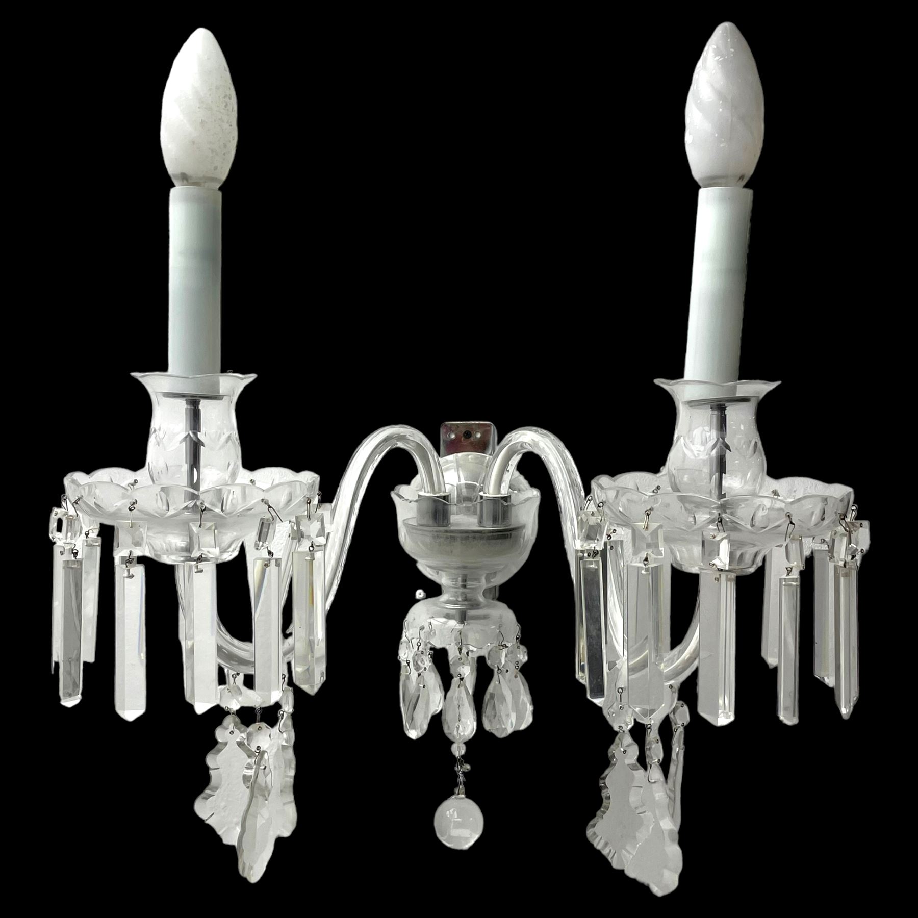 Pair of cut glass two branch wall sconce candelabras - Image 4 of 10