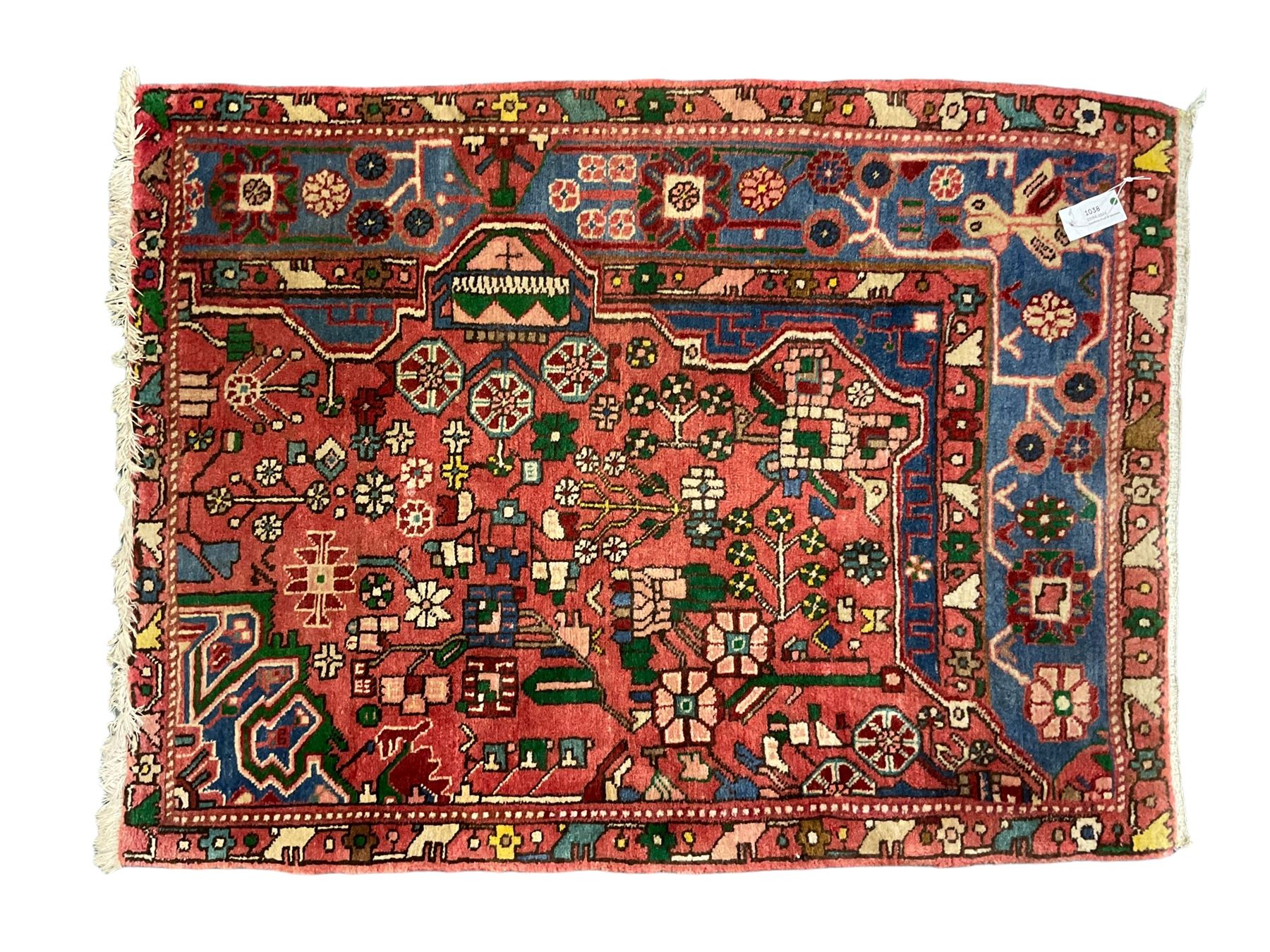 Small Persian red and blue ground rug (115cm x 88cm); and a Persian beige ground rug with two elonga - Image 10 of 12