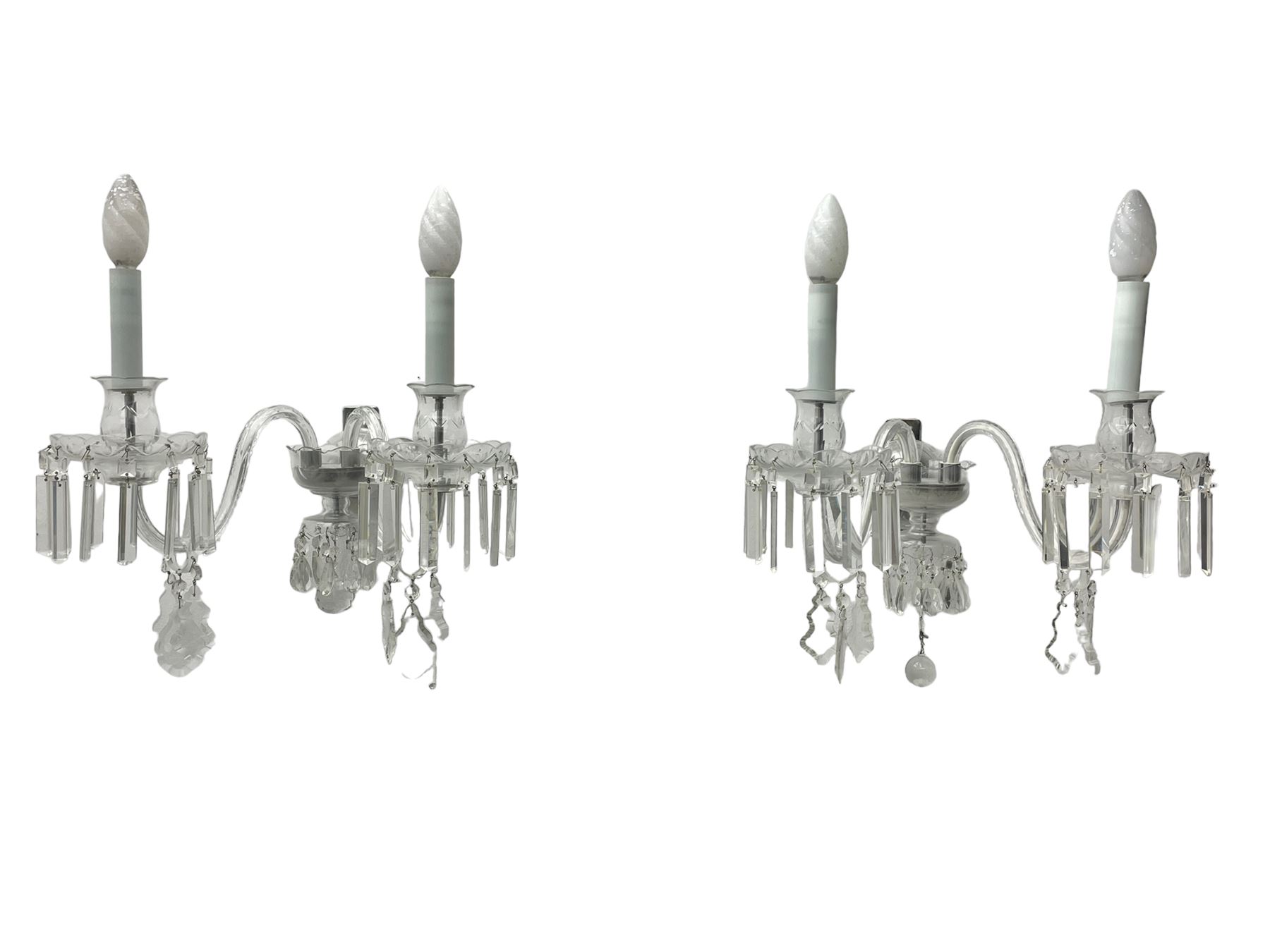 Pair of cut glass two branch wall sconce candelabras - Image 5 of 10