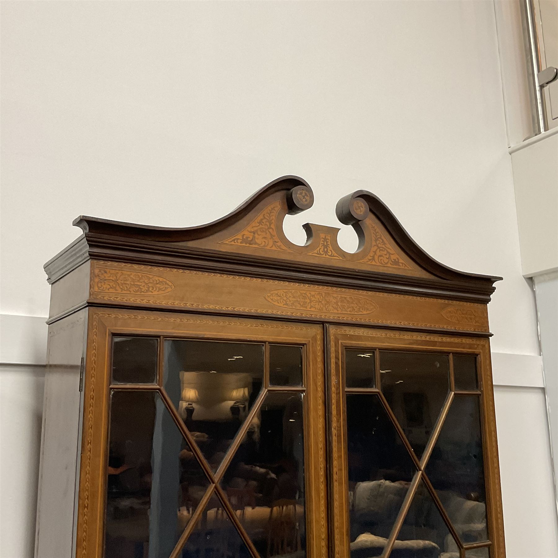 19th century walnut and satinwood inlaid bookcase on bureau - Image 2 of 7