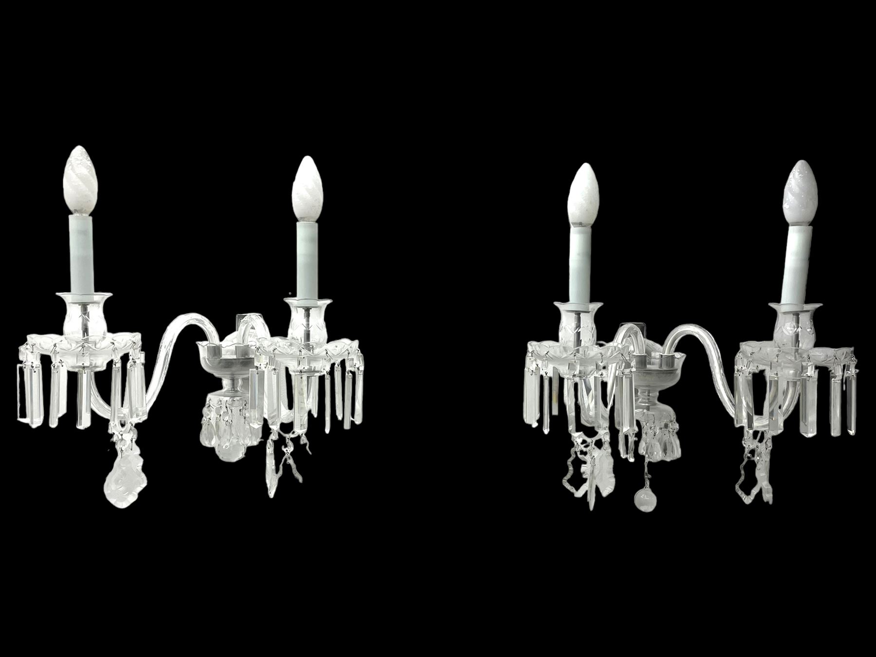 Pair of cut glass two branch wall sconce candelabras - Image 2 of 10