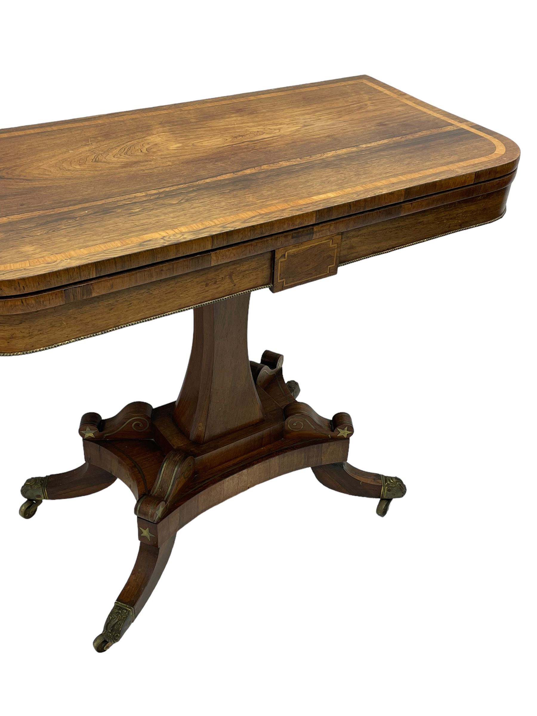 Regency rosewood and brass inlaid card table - Image 6 of 15