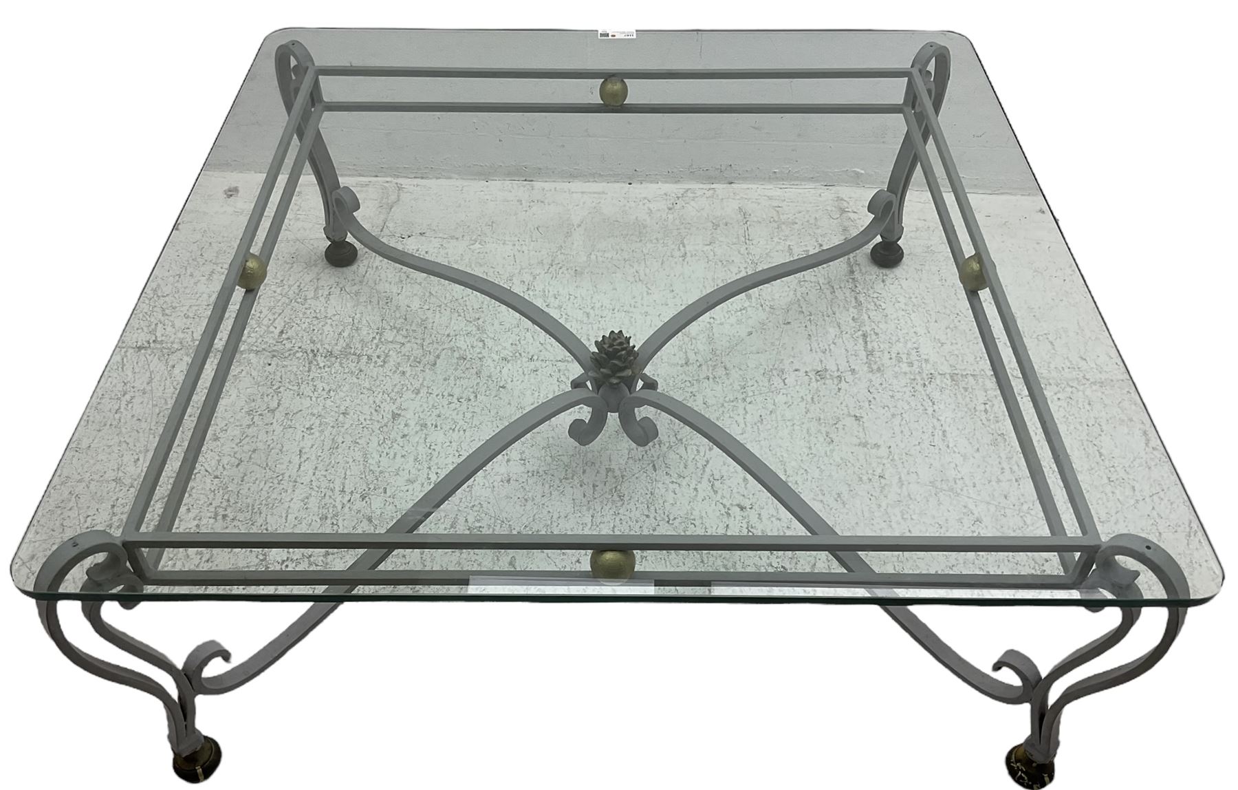 Wrought metal and glass top coffee table - Image 4 of 6