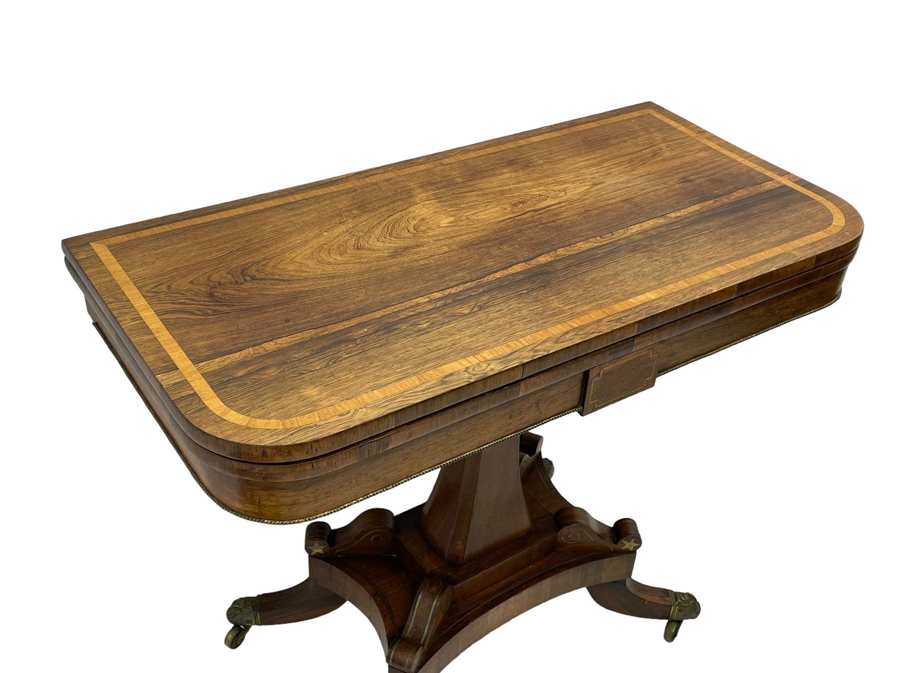 Regency rosewood and brass inlaid card table - Image 3 of 15