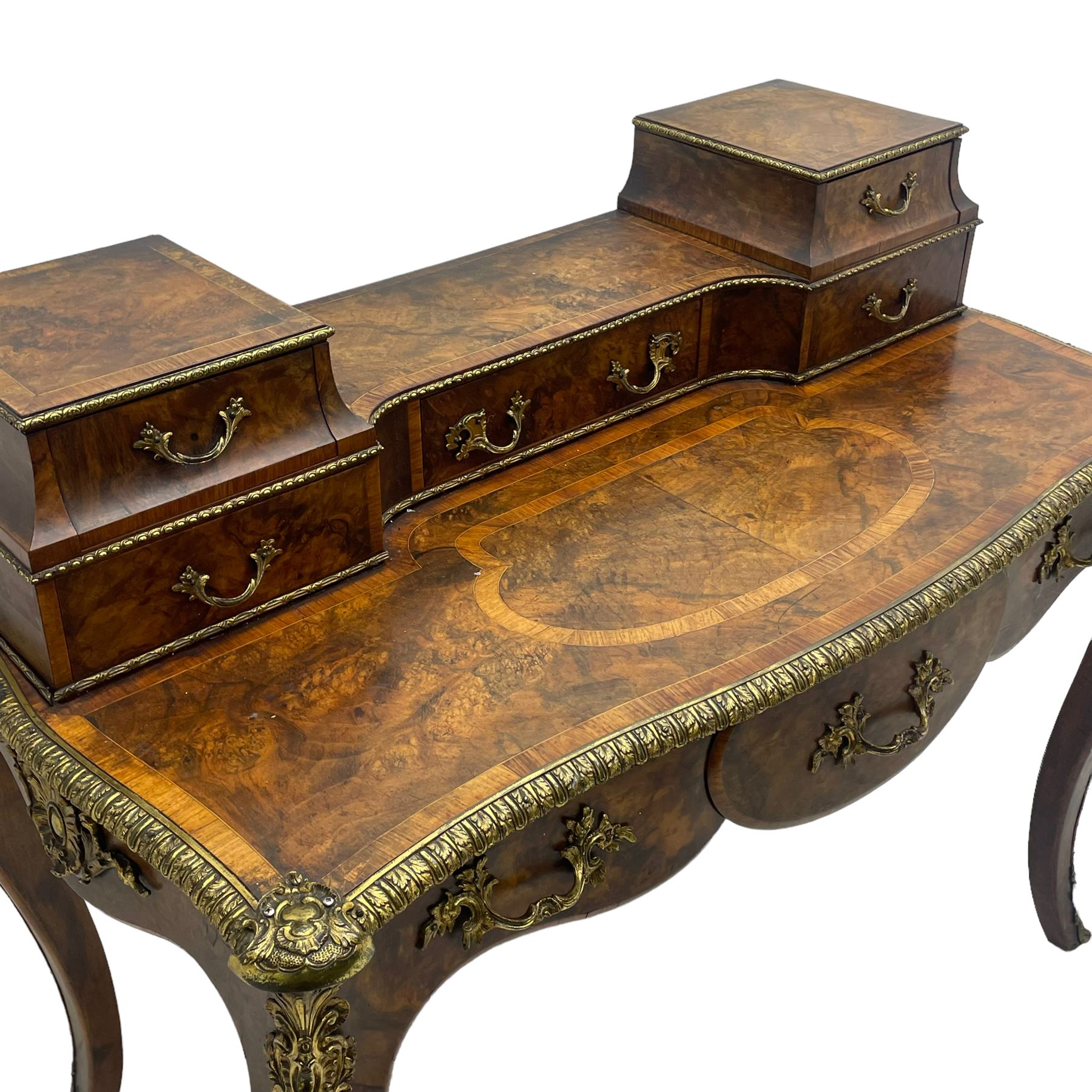 Late 19th to early 20th century French figured walnut writing desk - Image 12 of 13