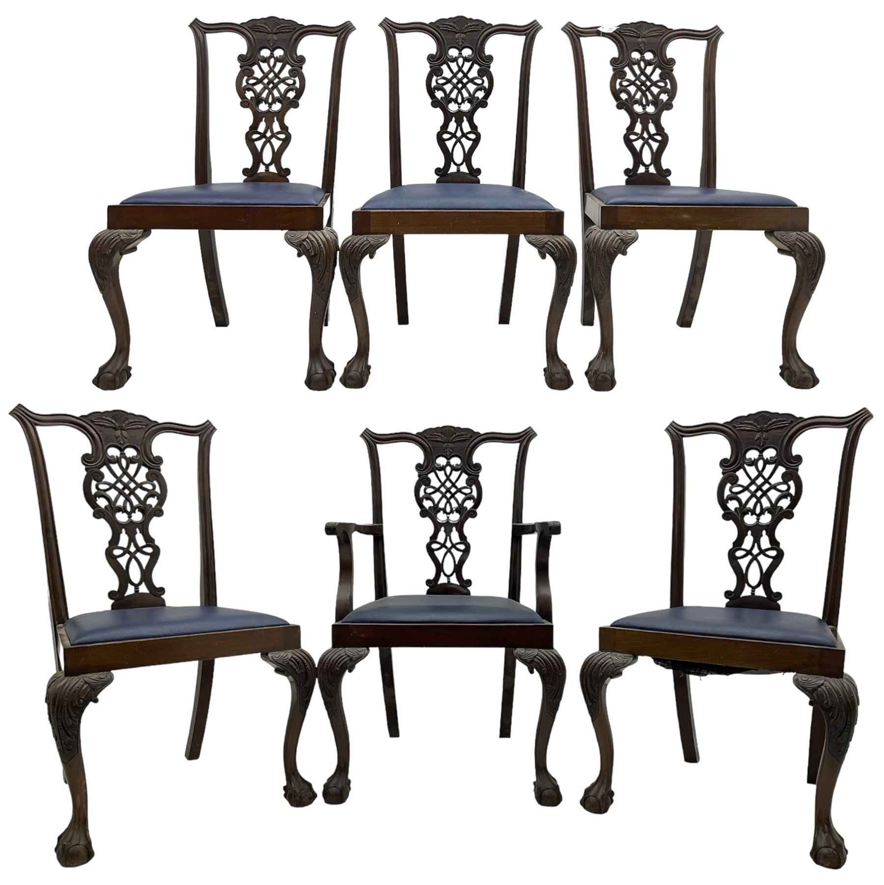 Set of six (5+1) Chippendale design mahogany dining chairs