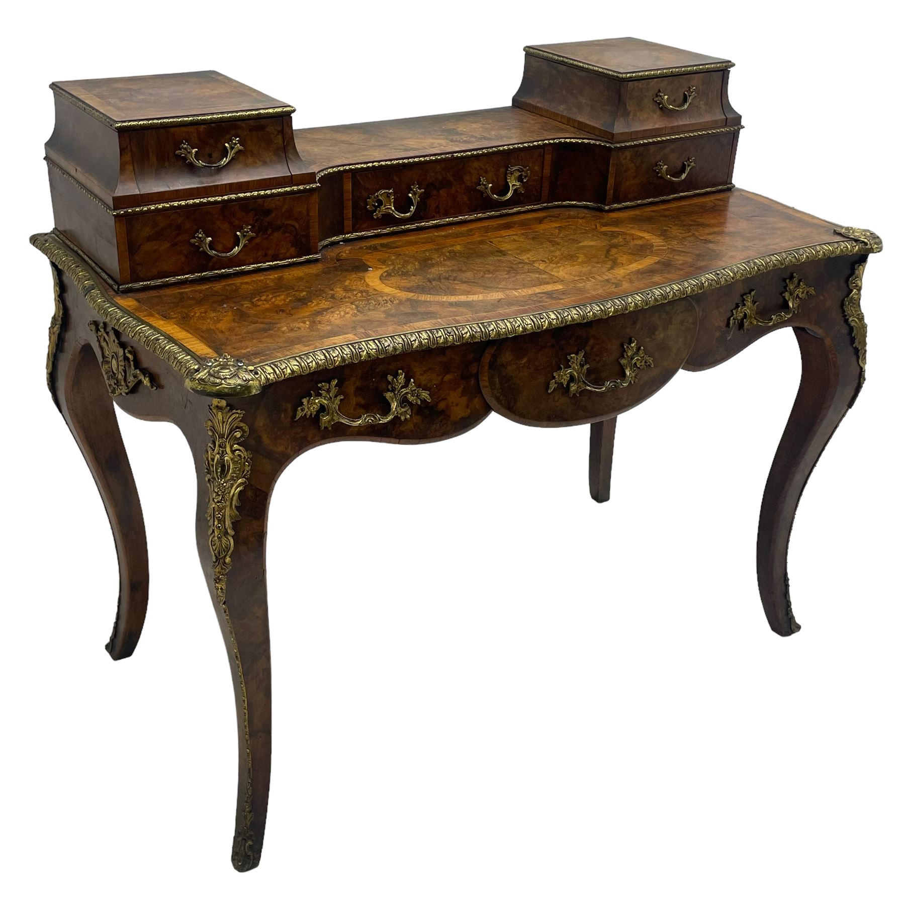 Late 19th to early 20th century French figured walnut writing desk - Image 13 of 13