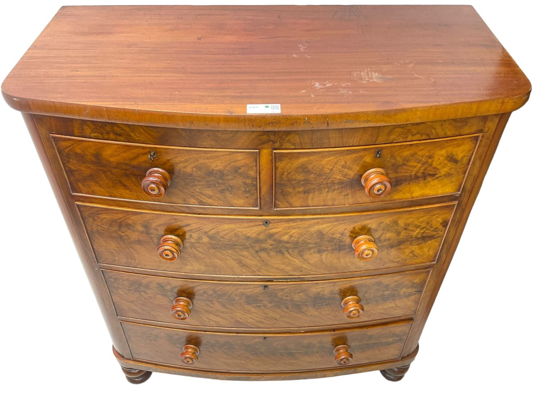 Victorian mahogany bow-front chest - Image 8 of 8