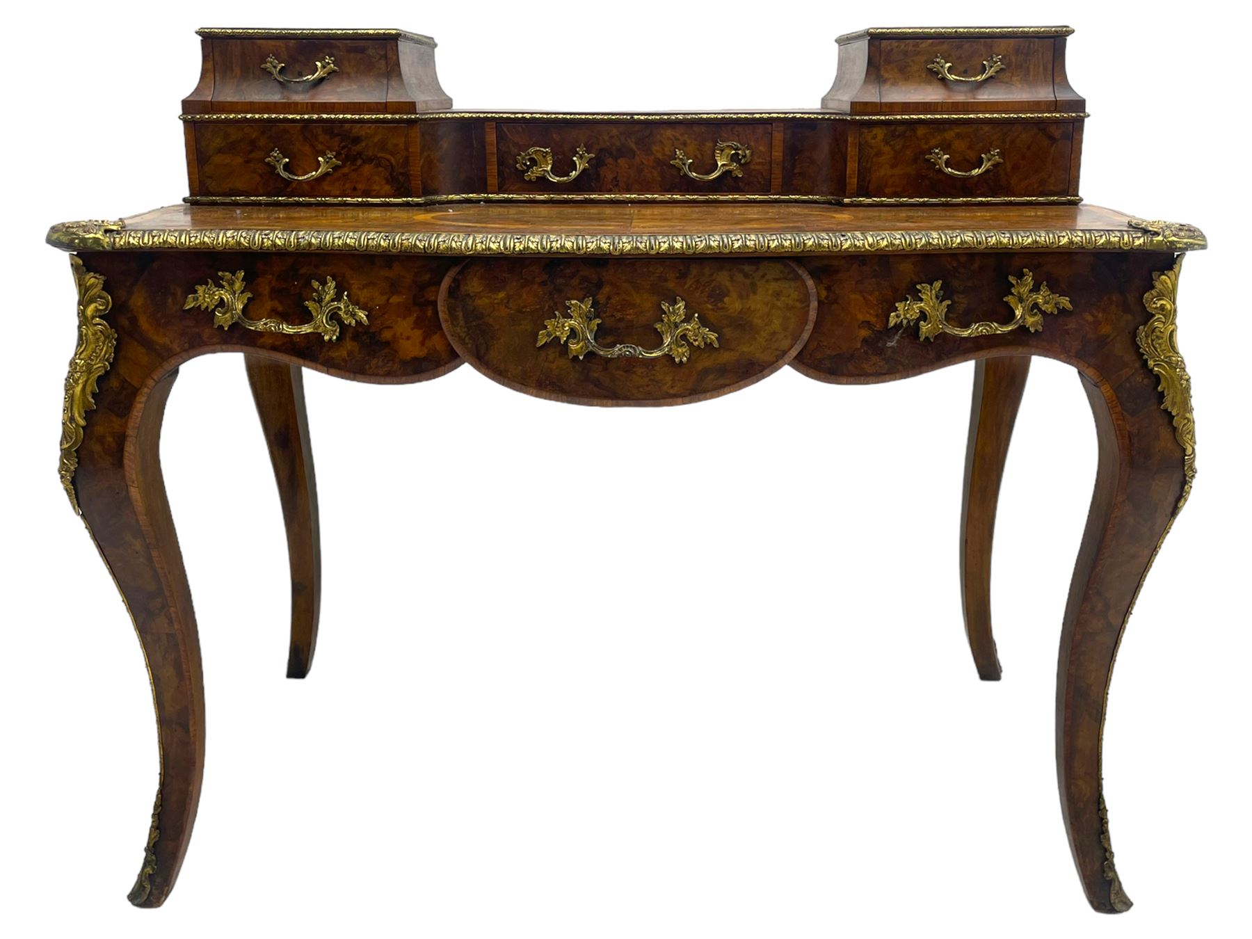 Late 19th to early 20th century French figured walnut writing desk - Image 10 of 13