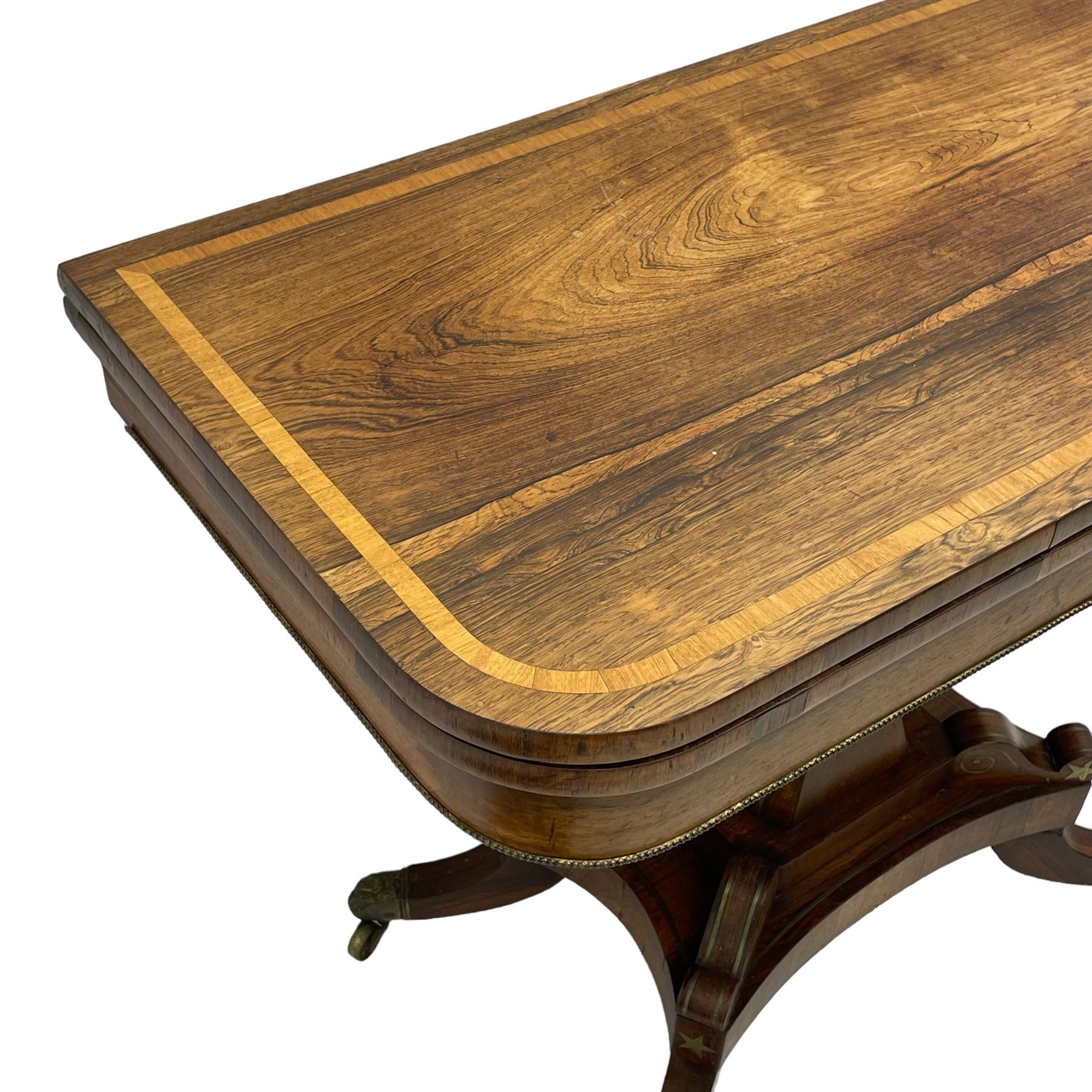 Regency rosewood and brass inlaid card table - Image 7 of 15