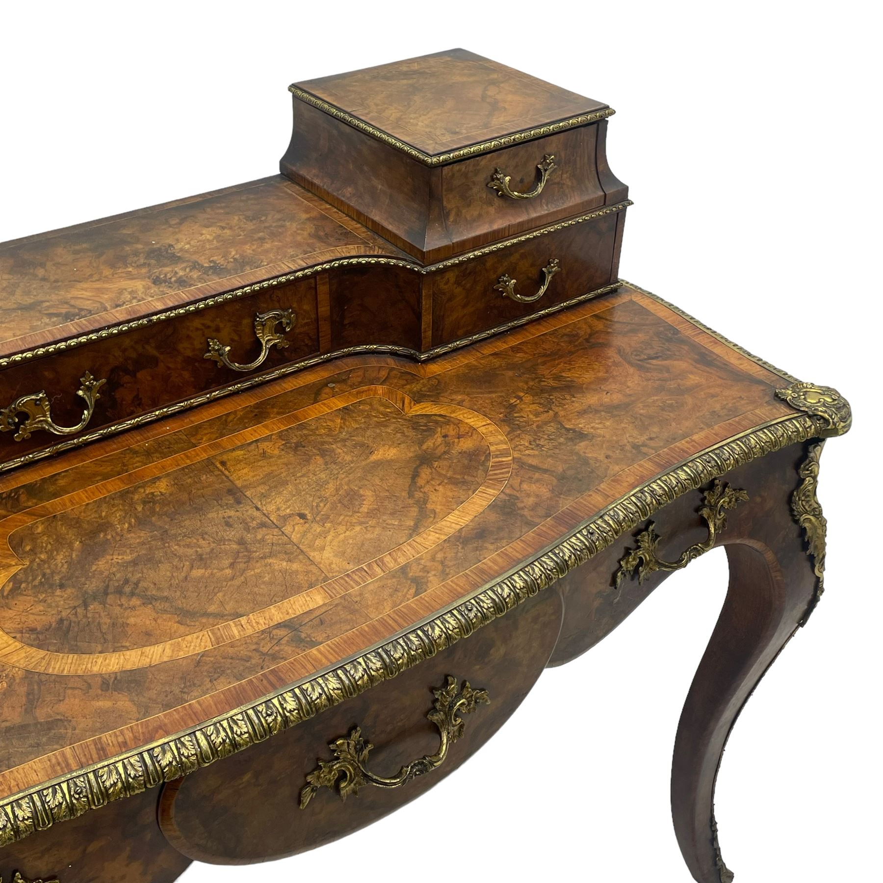Late 19th to early 20th century French figured walnut writing desk - Image 11 of 13