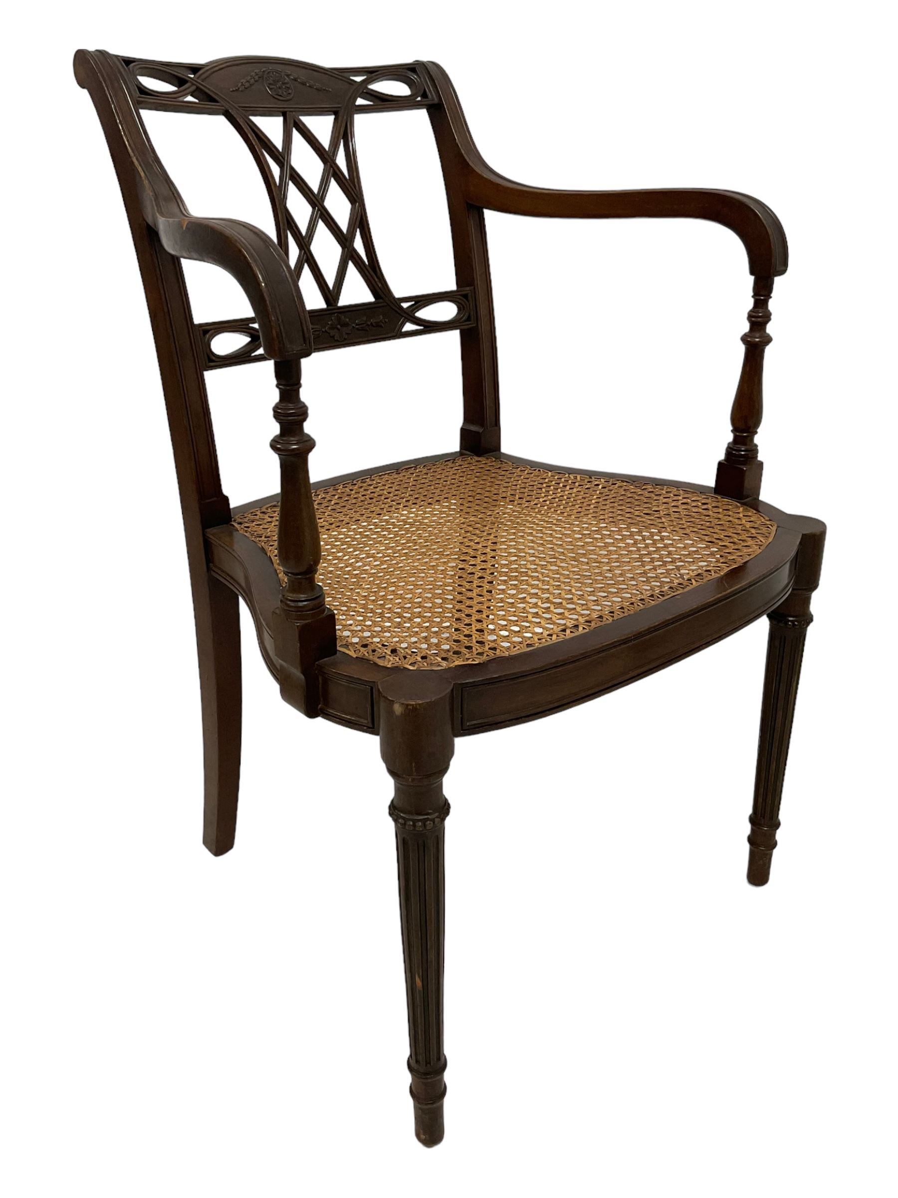 Pair Hepplewhite design open elbow chairs - Image 2 of 6